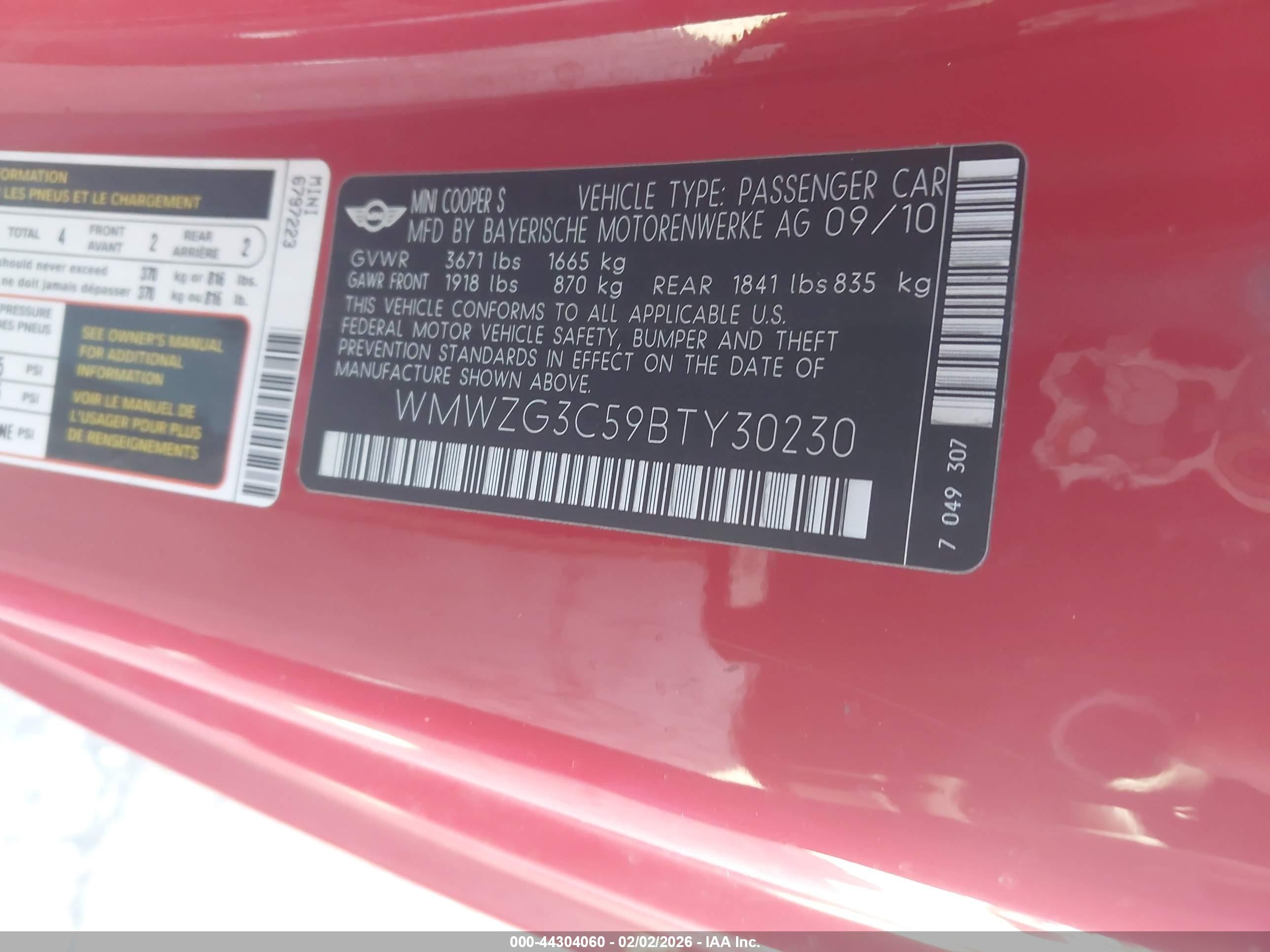 2011 Mini Cooper S Clubman Red vin: WMWZG3C59BTY30230