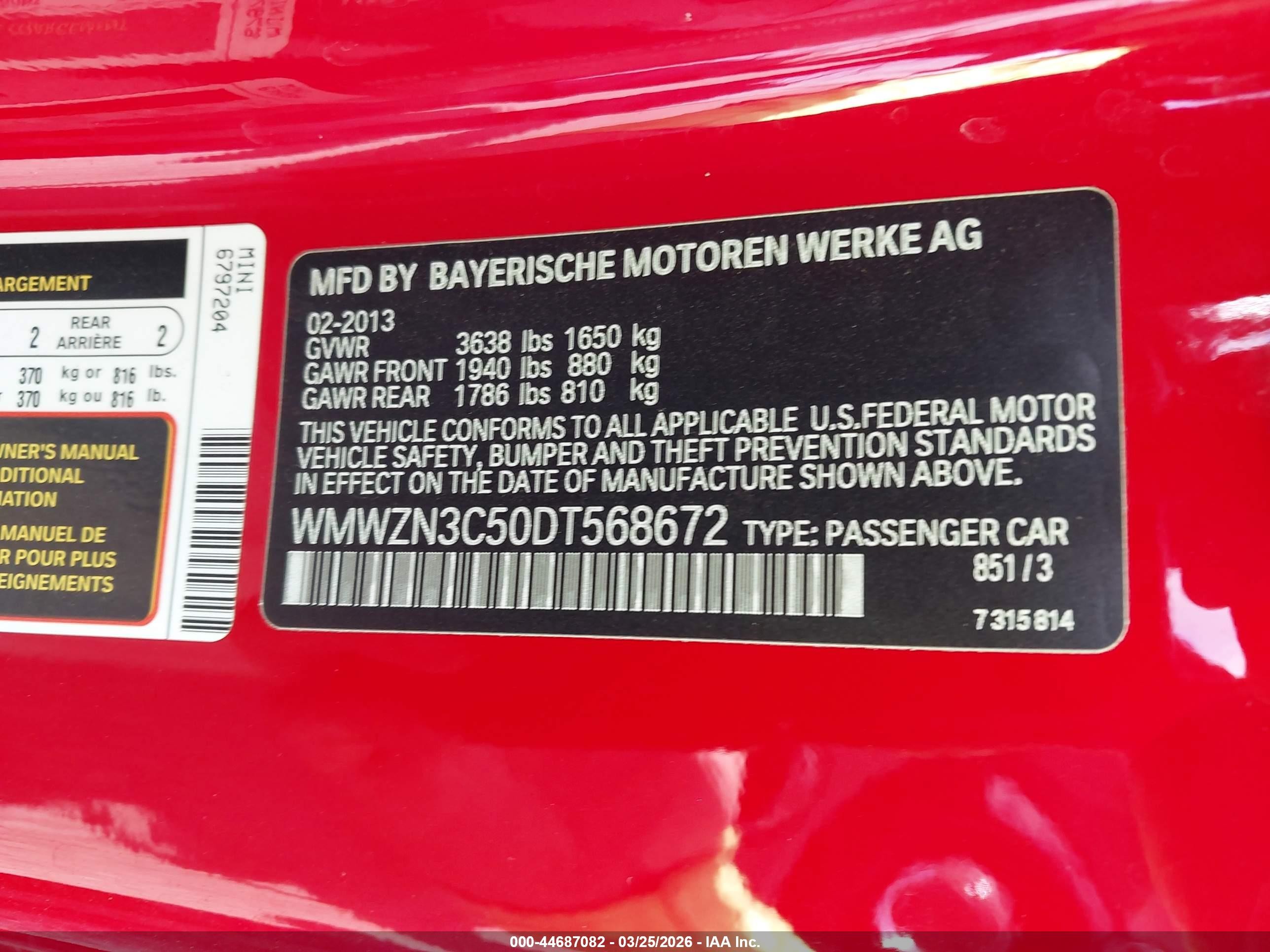 2013 Mini Convertible Cooper Red vin: WMWZN3C50DT568672