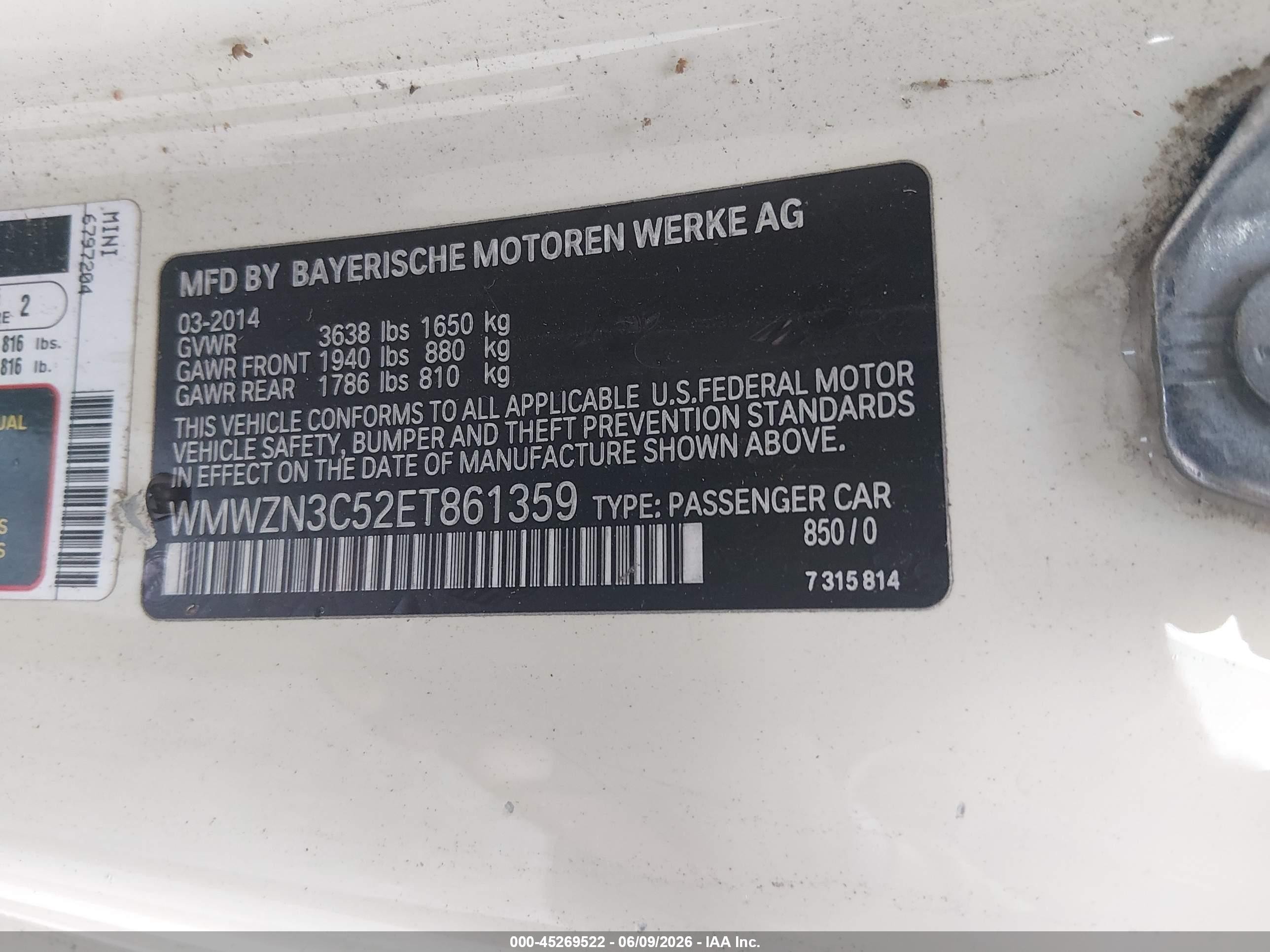 2014 Mini Convertible Cooper White vin: WMWZN3C52ET861359