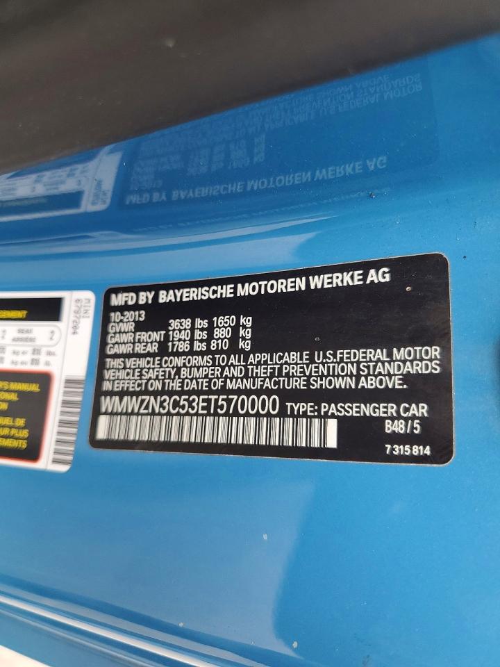 2014 Mini Cooper Blue vin: WMWZN3C53ET570000