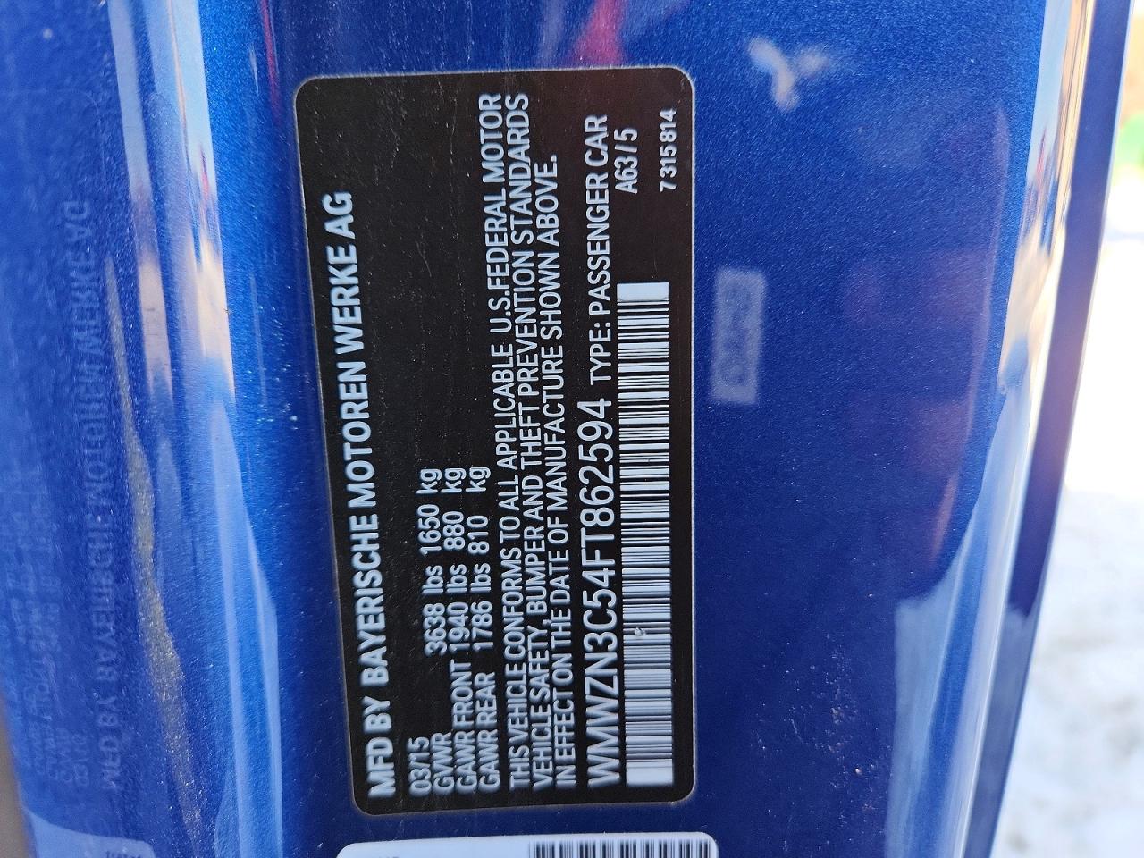2015 Mini Cooper Синий vin: WMWZN3C54FT862594