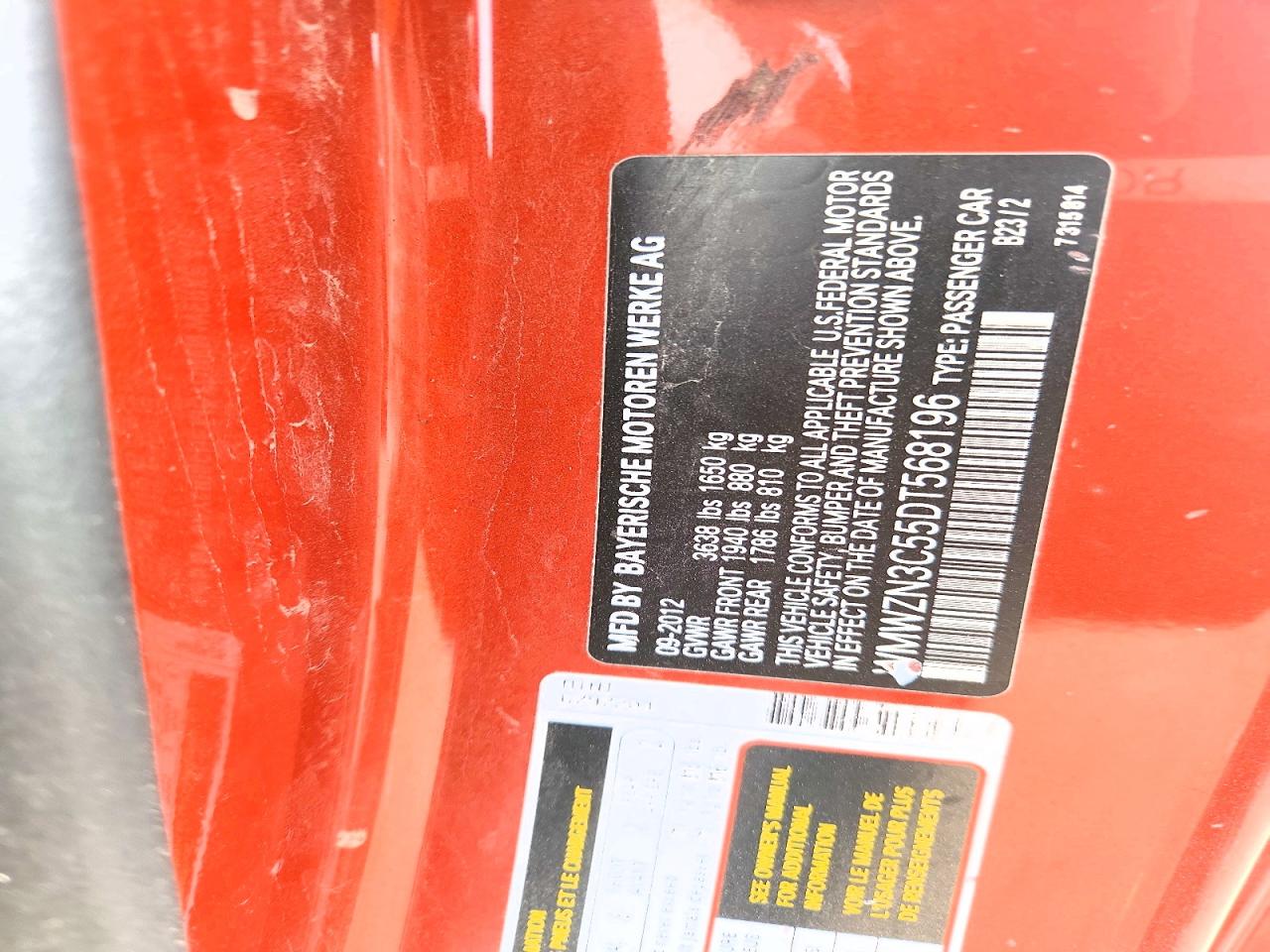 2013 Mini Cooper Orange vin: WMWZN3C55DT568196