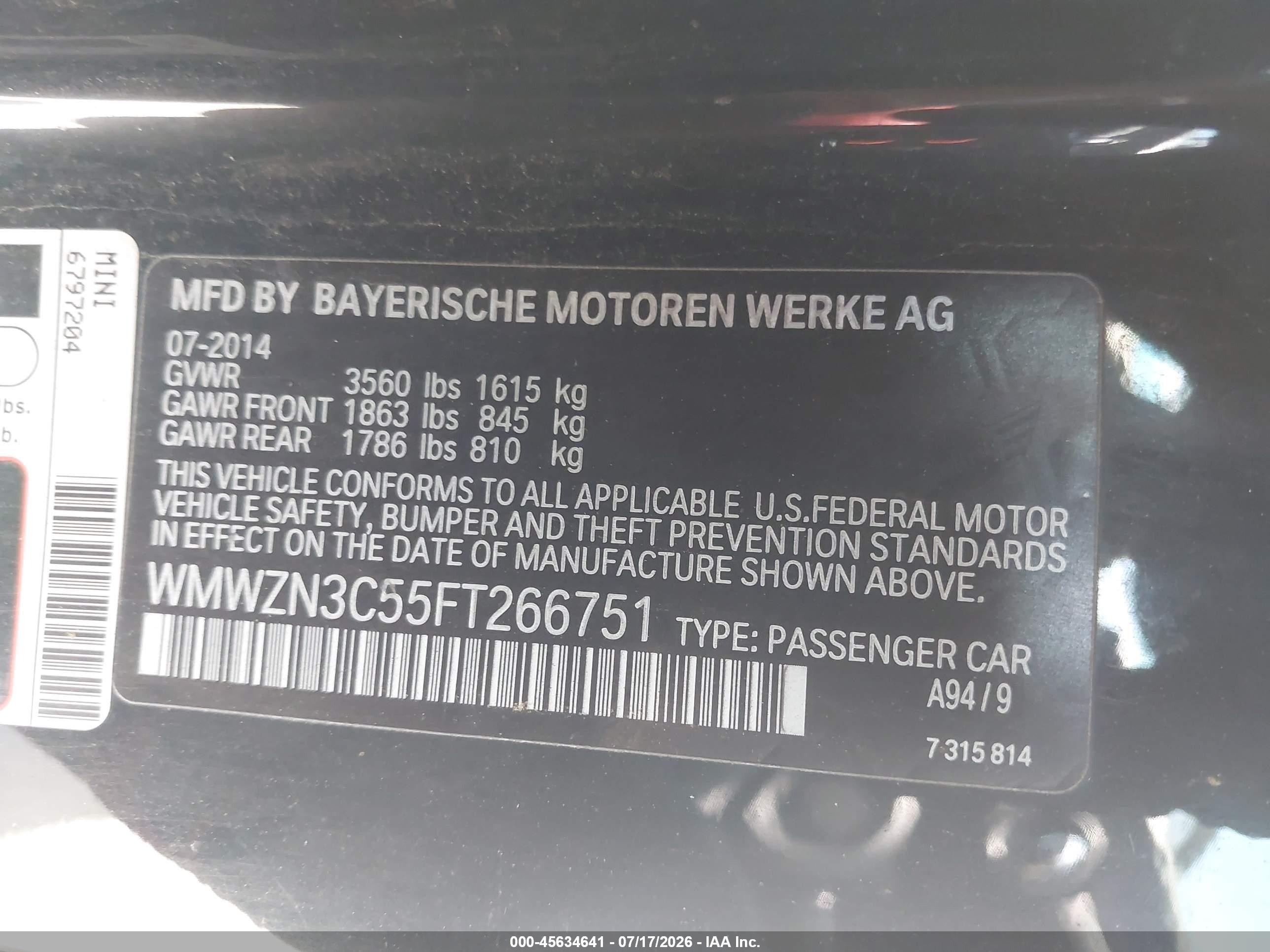 2015 Mini Convertible Cooper Black vin: WMWZN3C55FT266751