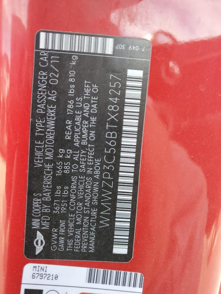 2011 Mini Cooper S Red vin: WMWZP3C56BTX84257