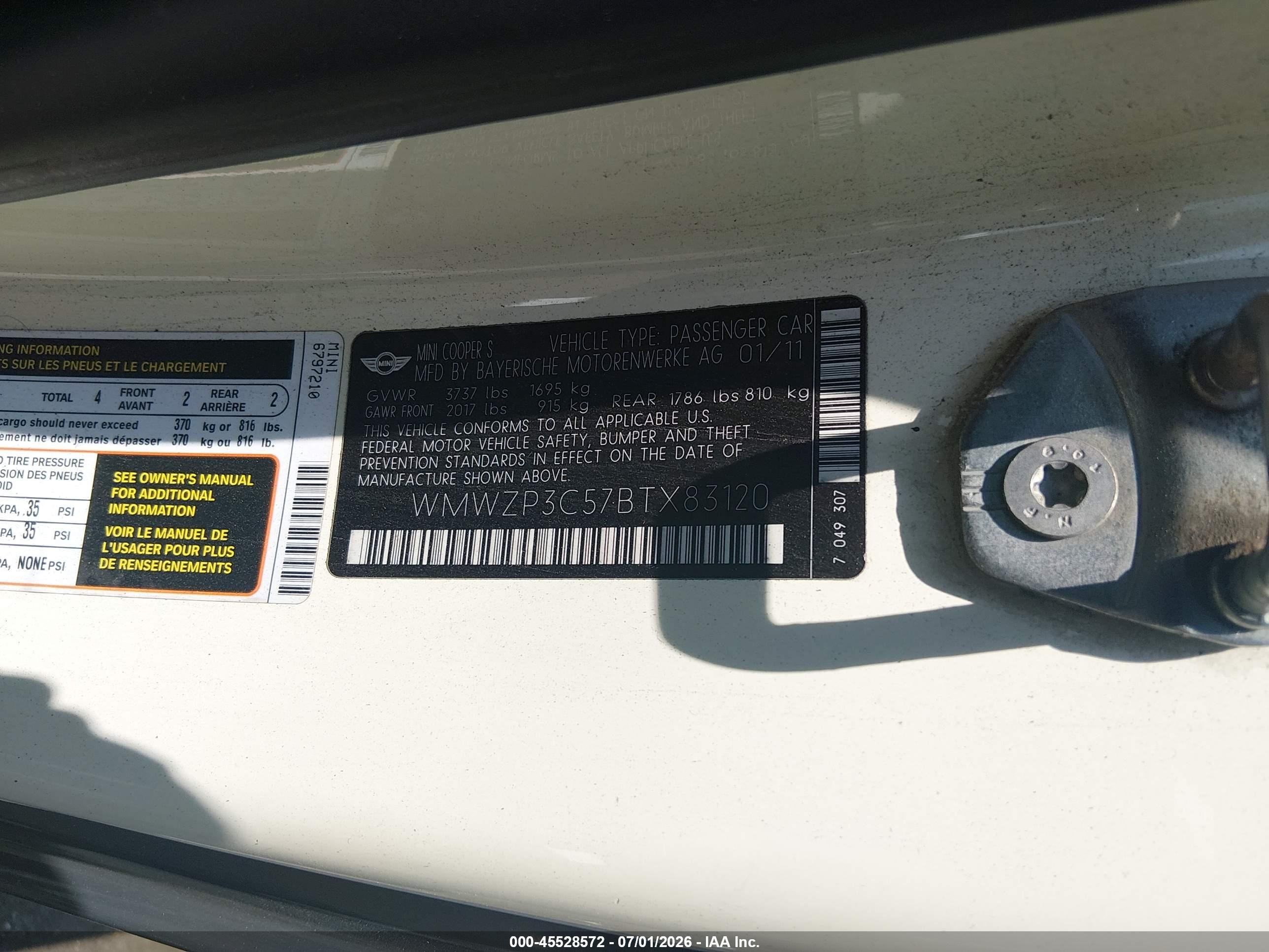 2011 Mini Cooper S   Gray vin: WMWZP3C57BTX83120