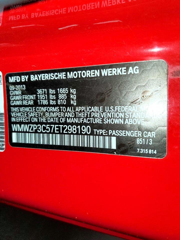 2014 Mini Cooper S Red vin: WMWZP3C57ET298190