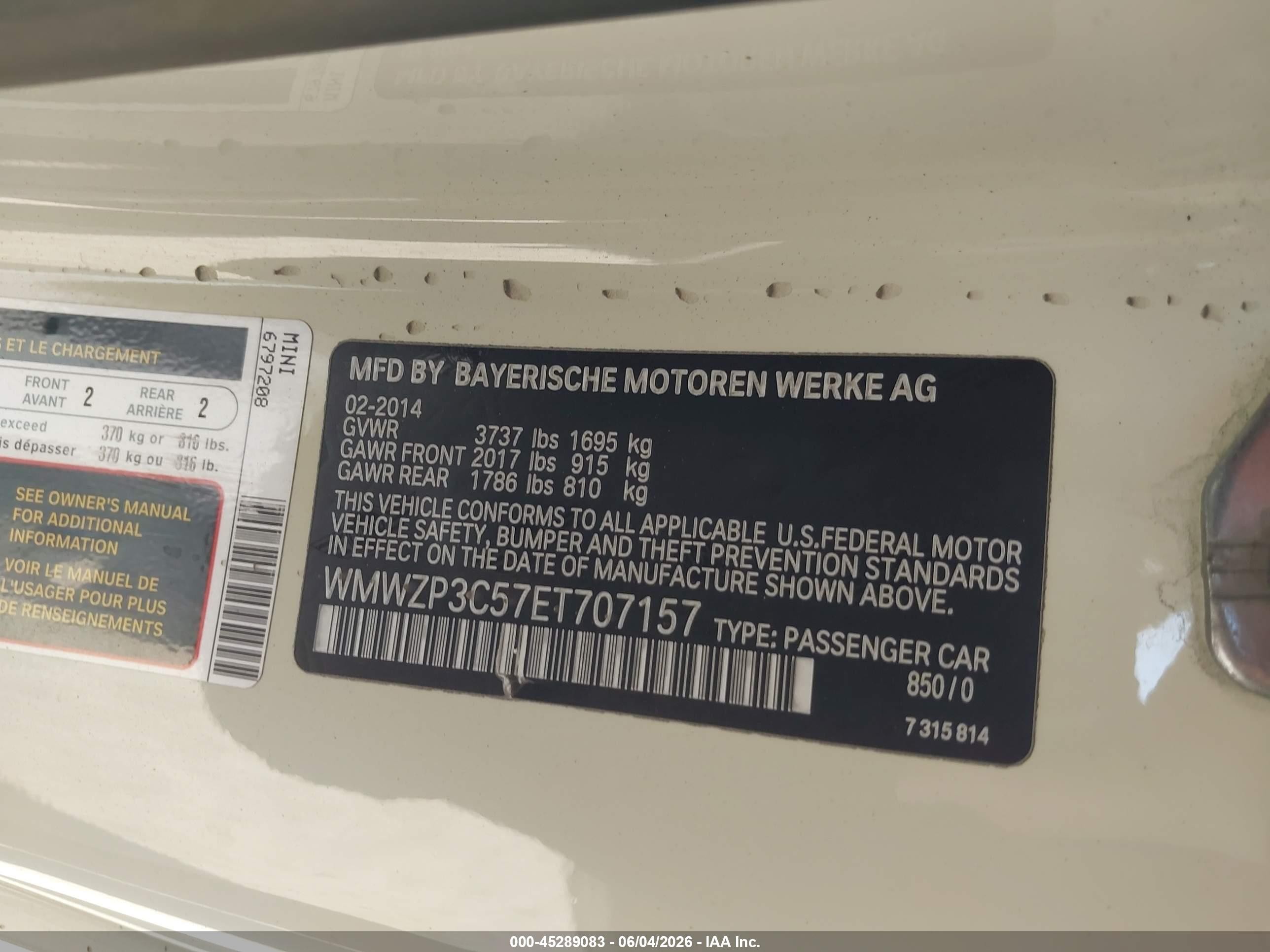 2014 Mini Convertible Cooper S Cream vin: WMWZP3C57ET707157