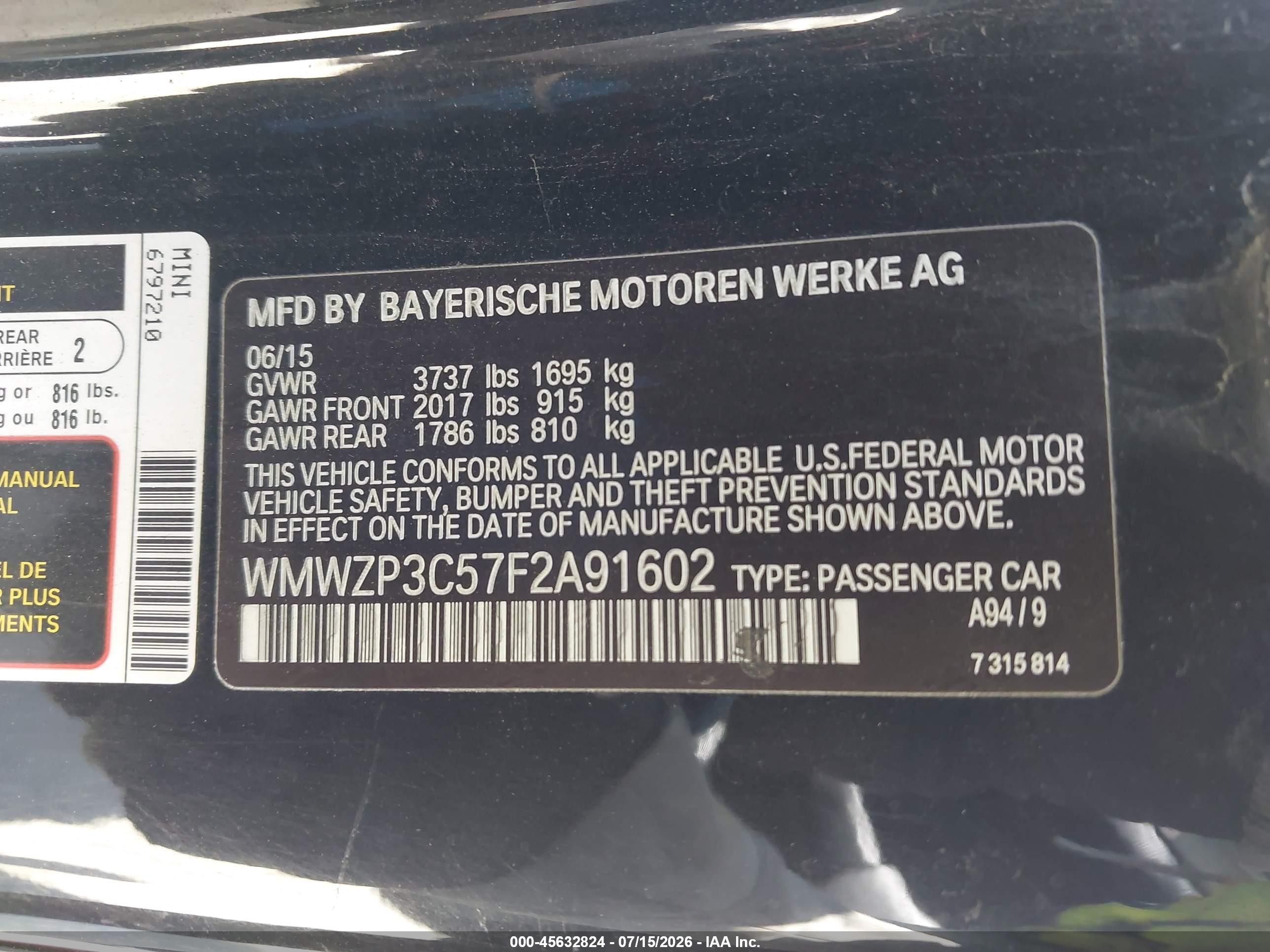 2015 Mini Convertible Cooper S Black vin: WMWZP3C57F2A91602