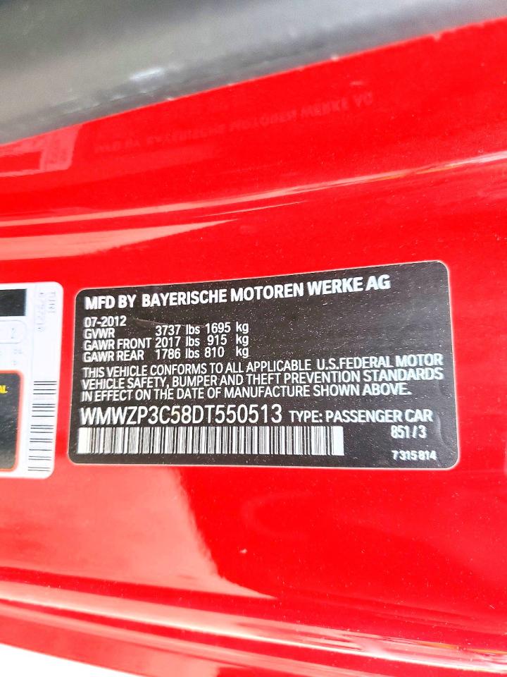 2013 Mini Cooper S Red vin: WMWZP3C58DT550513
