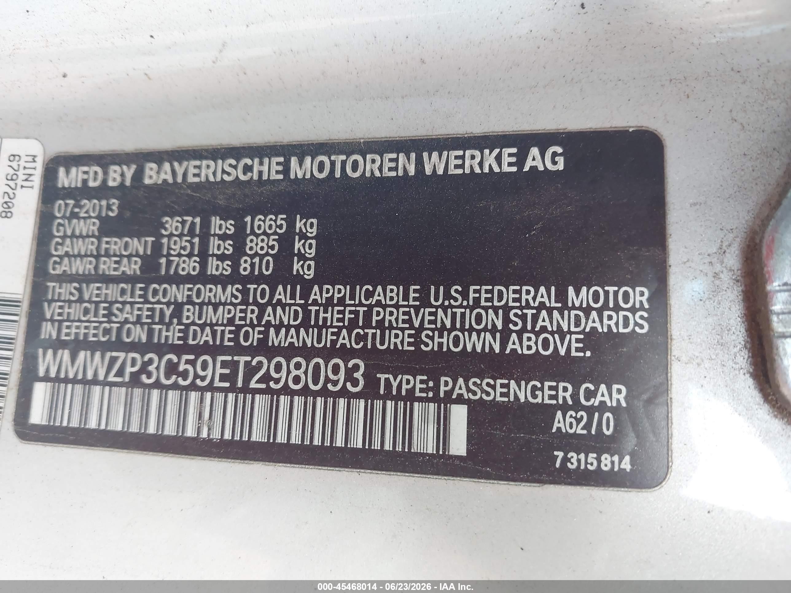 2014 Mini Convertible Cooper S Серый vin: WMWZP3C59ET298093