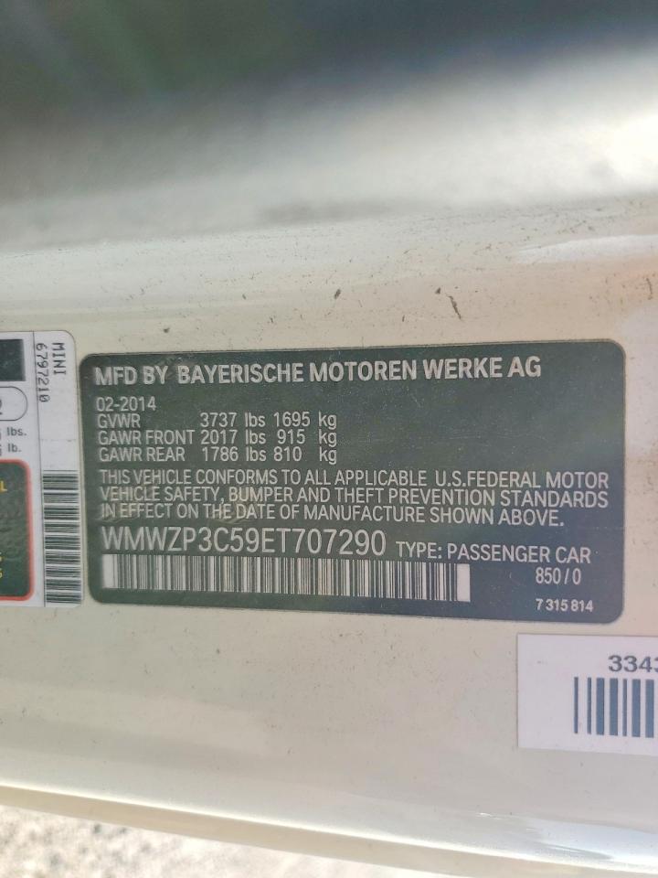 2014 Mini Cooper S White vin: WMWZP3C59ET707290