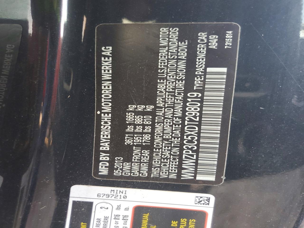 2013 Mini Cooper S Black vin: WMWZP3C5XDT298019