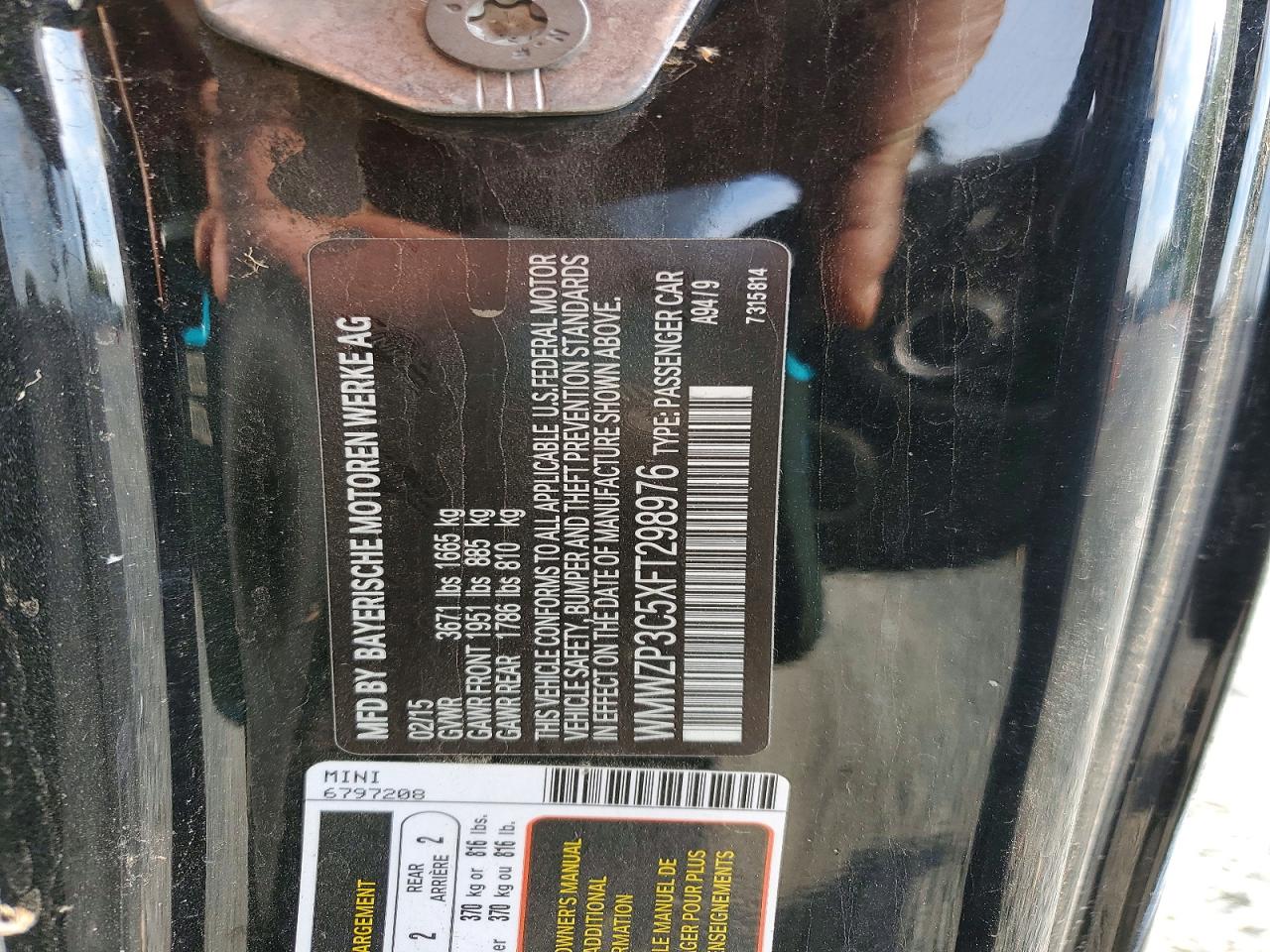2015 Mini Cooper S Black vin: WMWZP3C5XFT298976