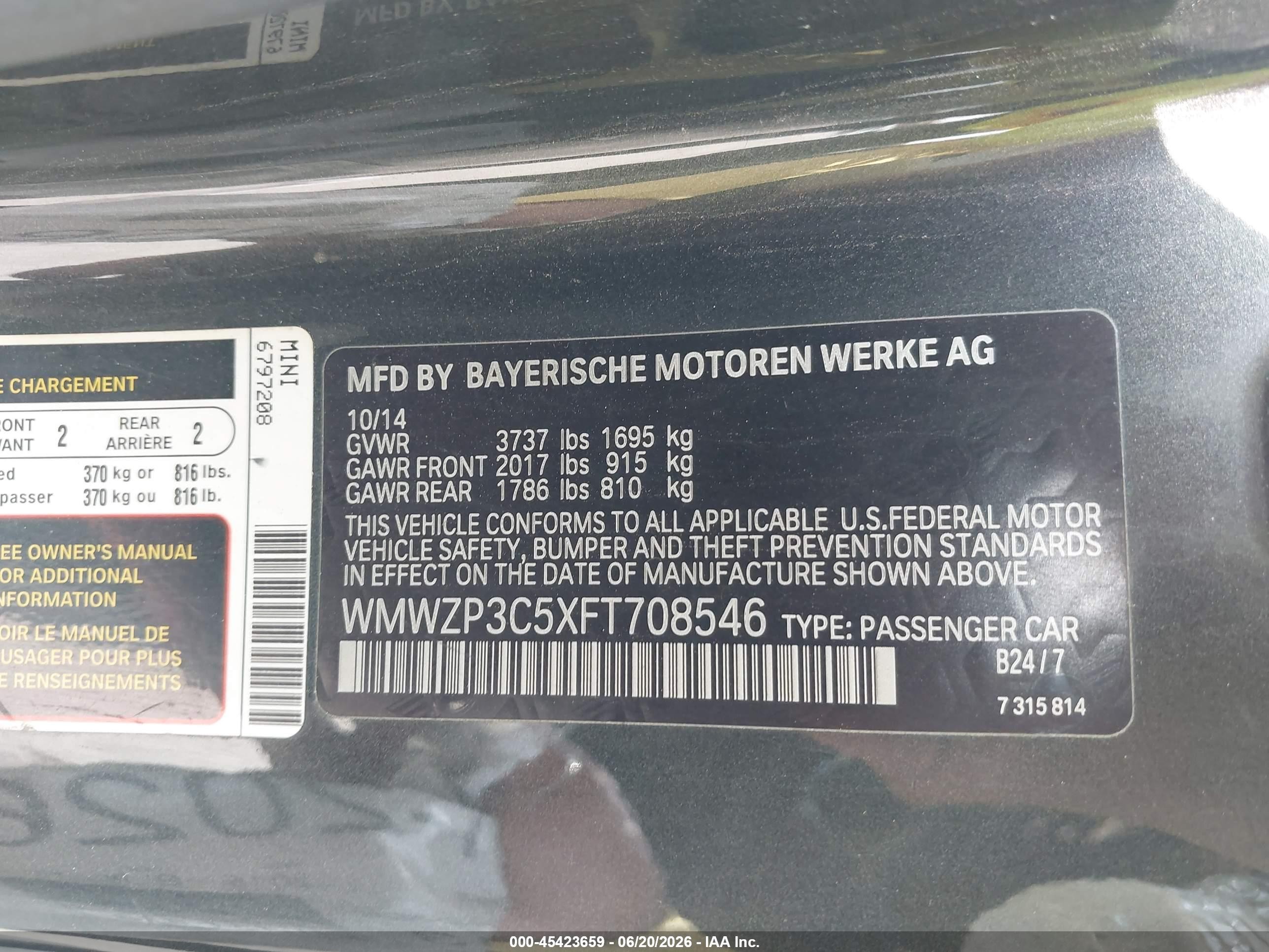 2015 Mini Convertible Cooper S Gray vin: WMWZP3C5XFT708546