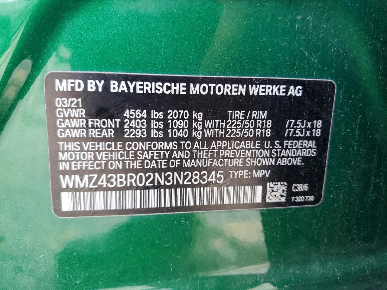 2022 Mini Cooper Countryman All4 Green vin: WMZ43BR02N3N28345