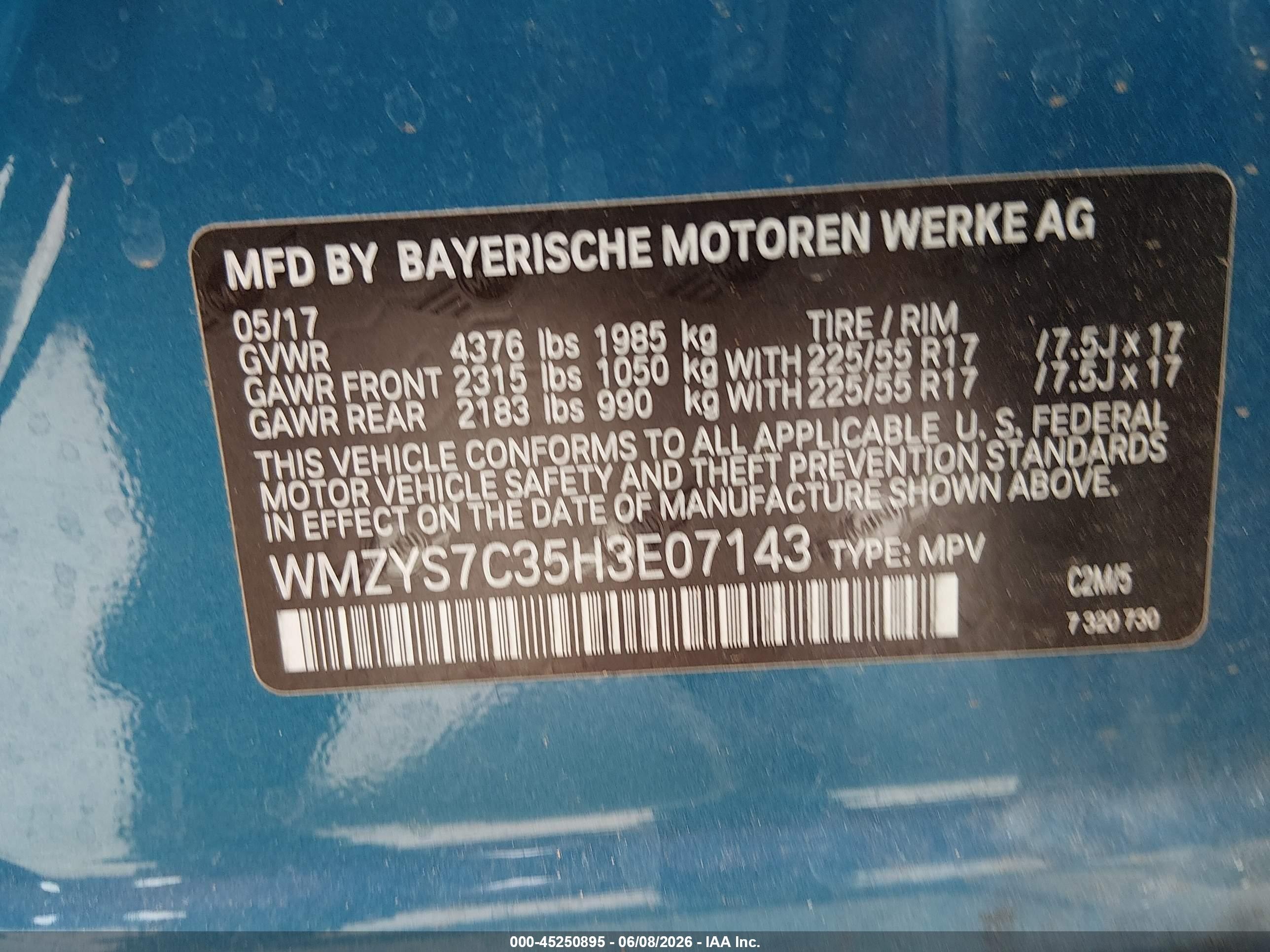 2017 Mini Countryman Cooper Blue vin: WMZYS7C35H3E07143
