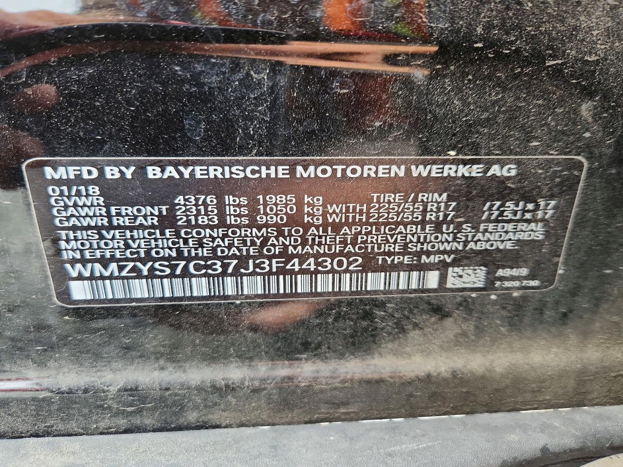 2018 Mini Cooper Countryman Black vin: WMZYS7C37J3F44302