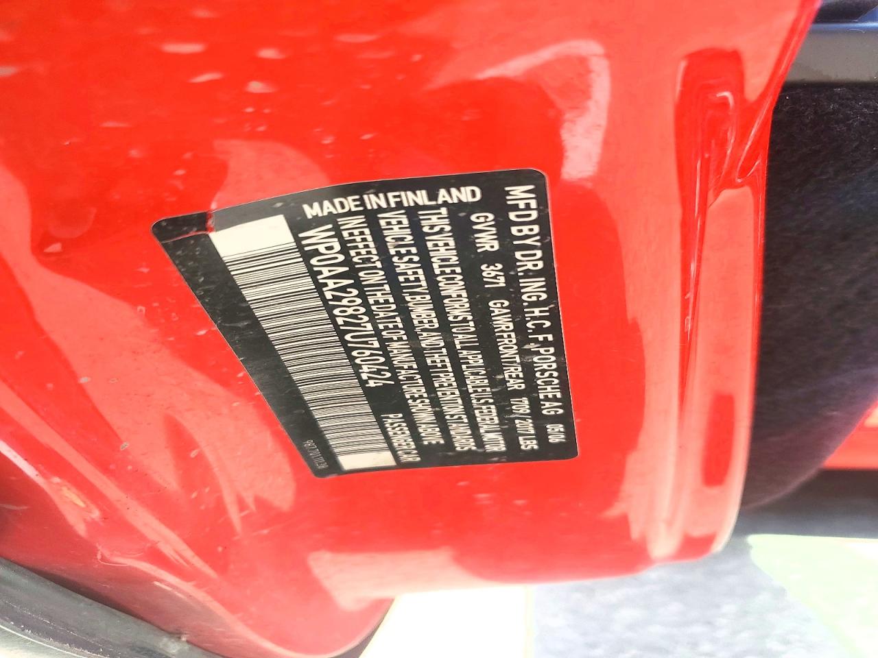 2007 Porsche Cayman Red vin: WP0AA29827U760424