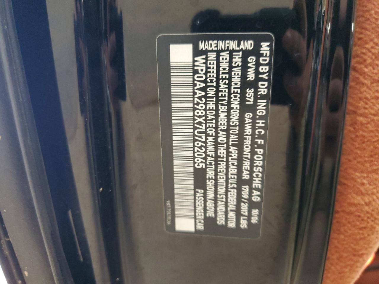2007 Porsche Cayman Black vin: WP0AA298X7U762065