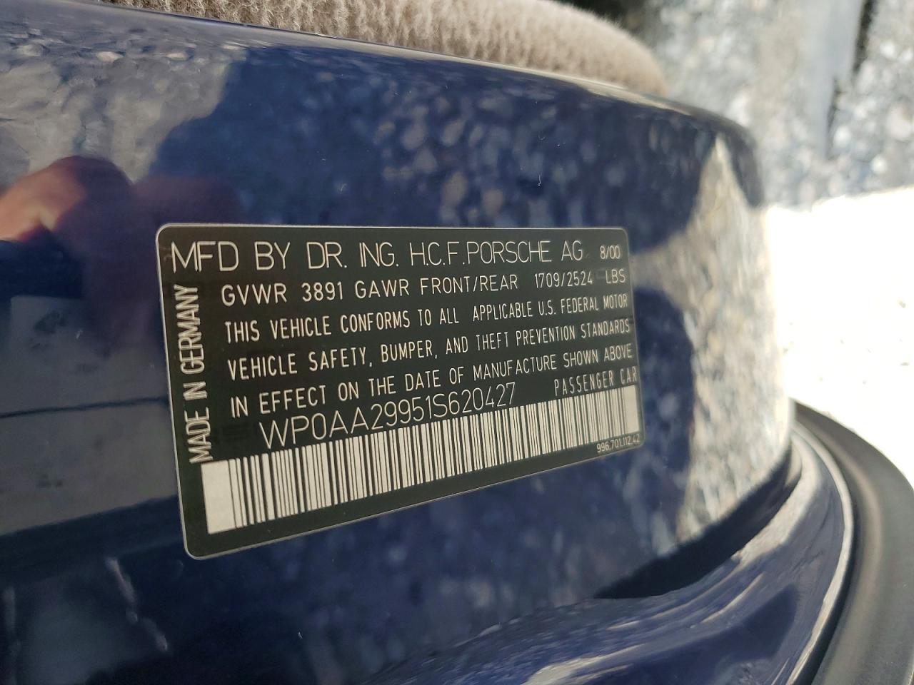2001 Porsche 911 Carrera 2 Blue vin: WP0AA29951S620427