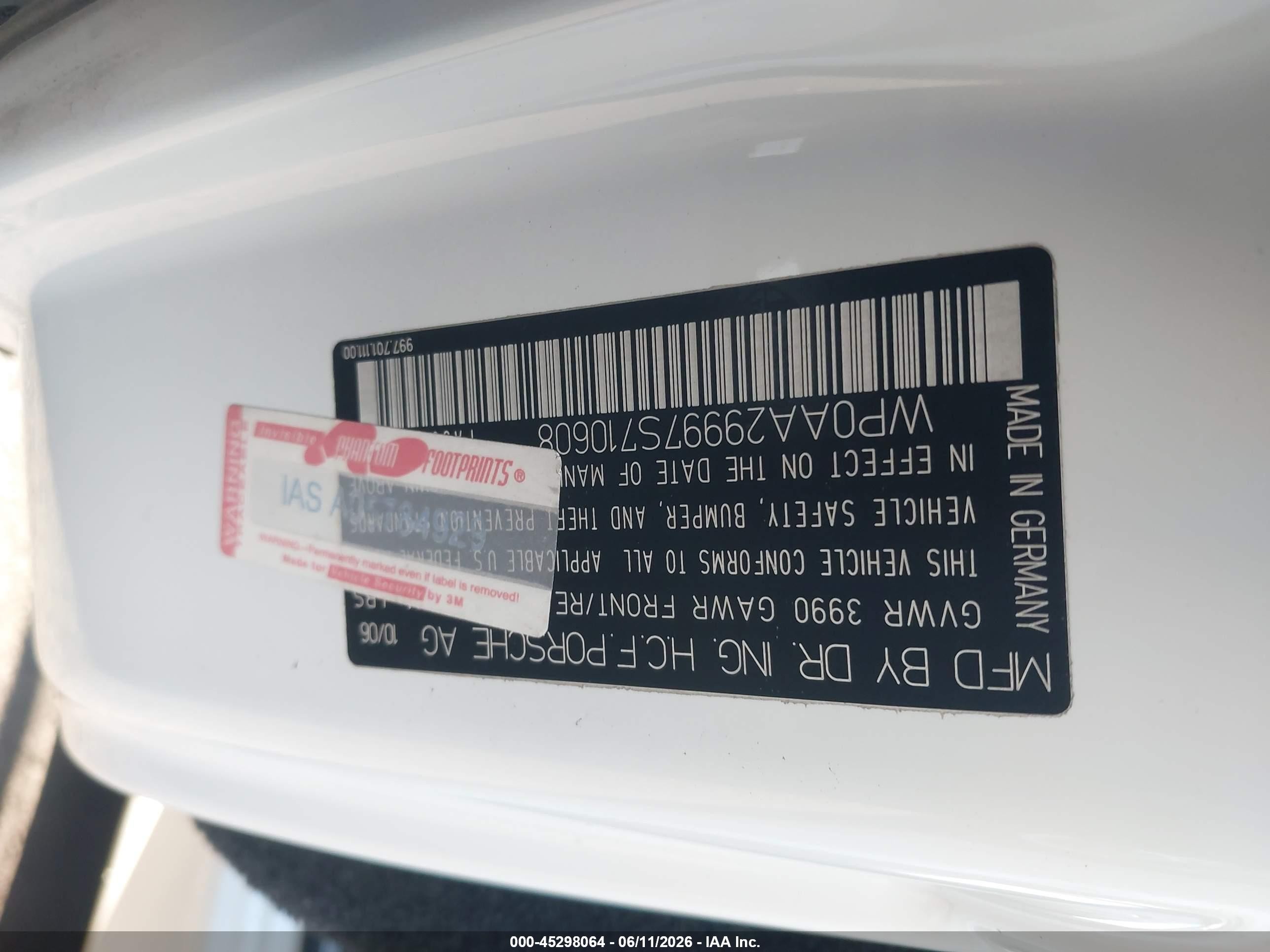2007 Porsche 911 Carrera/carrera 4 White vin: WP0AA29997S710608