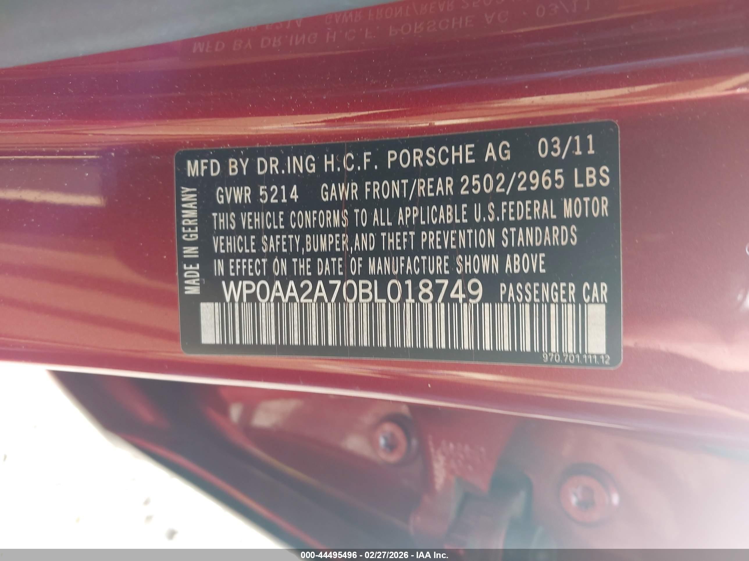 2011 Porsche Panamera 4 Burgundy vin: WP0AA2A70BL018749