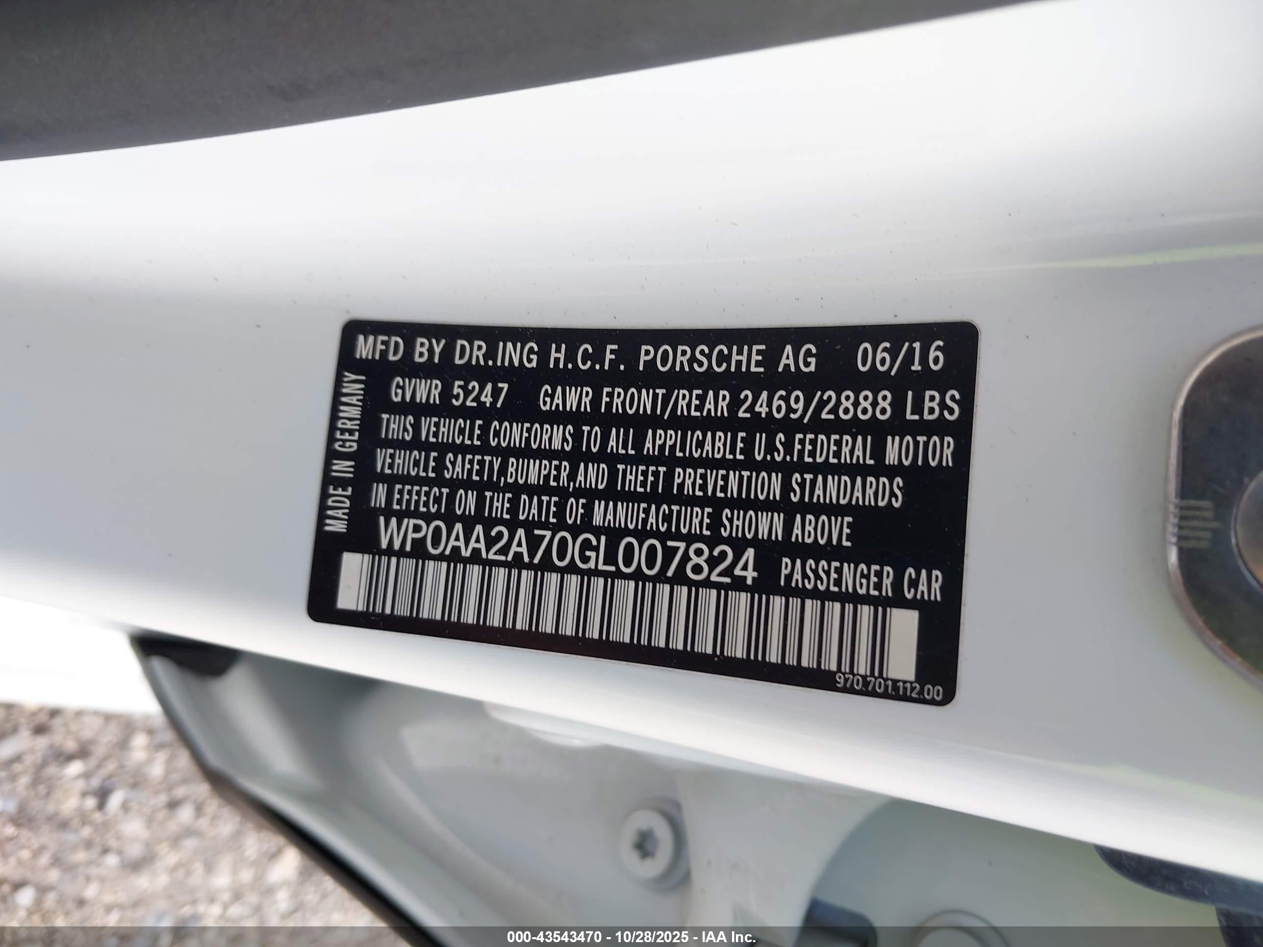 2016 Porsche Panamera 4 Белый vin: WP0AA2A70GL007824