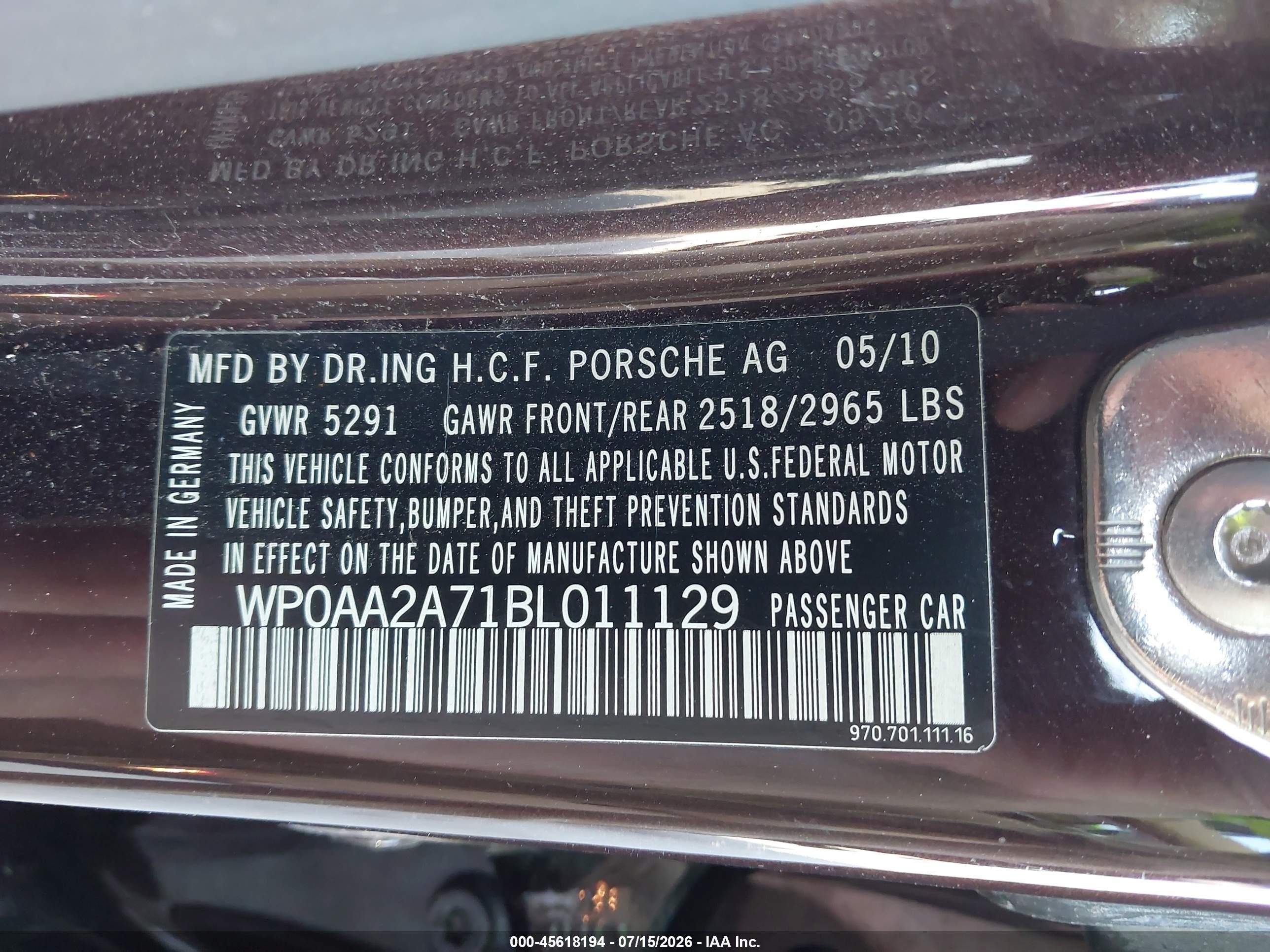 2011 Porsche Panamera 4 Brown vin: WP0AA2A71BL011129