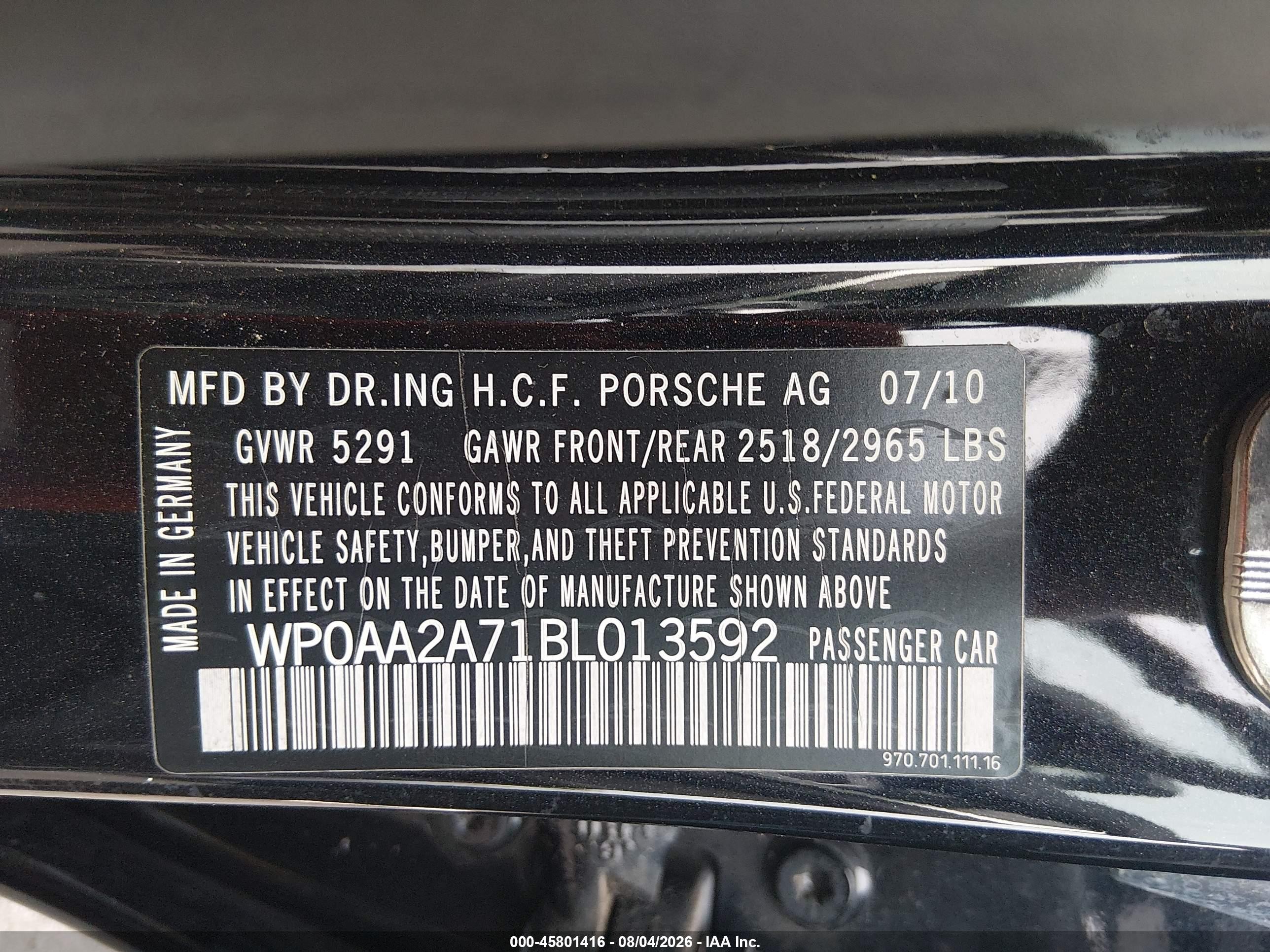 2011 Porsche Panamera 4 Black vin: WP0AA2A71BL013592