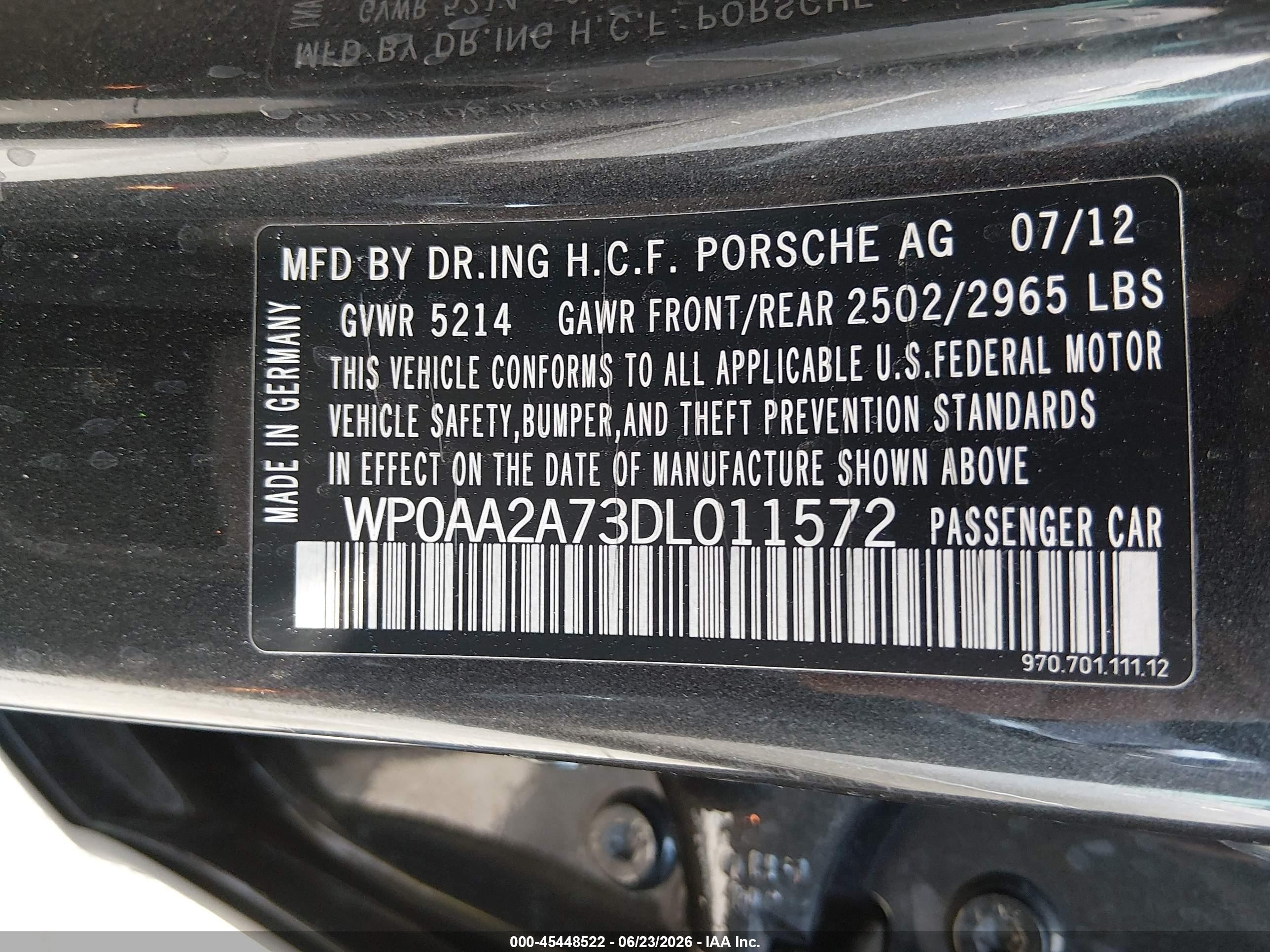 2013 Porsche Panamera 4 Серый vin: WP0AA2A73DL011572