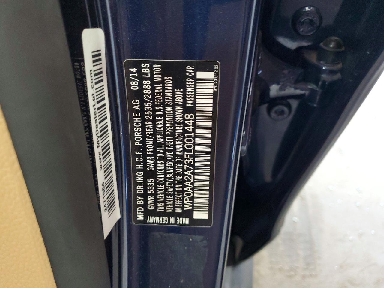 2015 Porsche Panamera 2 Blue vin: WP0AA2A73FL001448