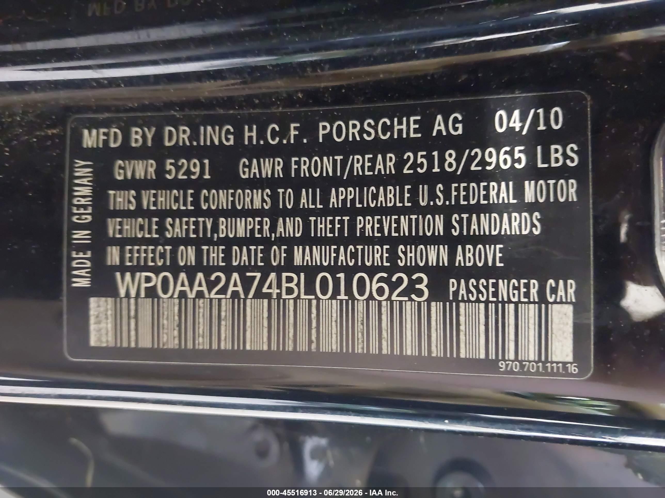 2011 Porsche Panamera 2/4 Черный vin: WP0AA2A74BL010623