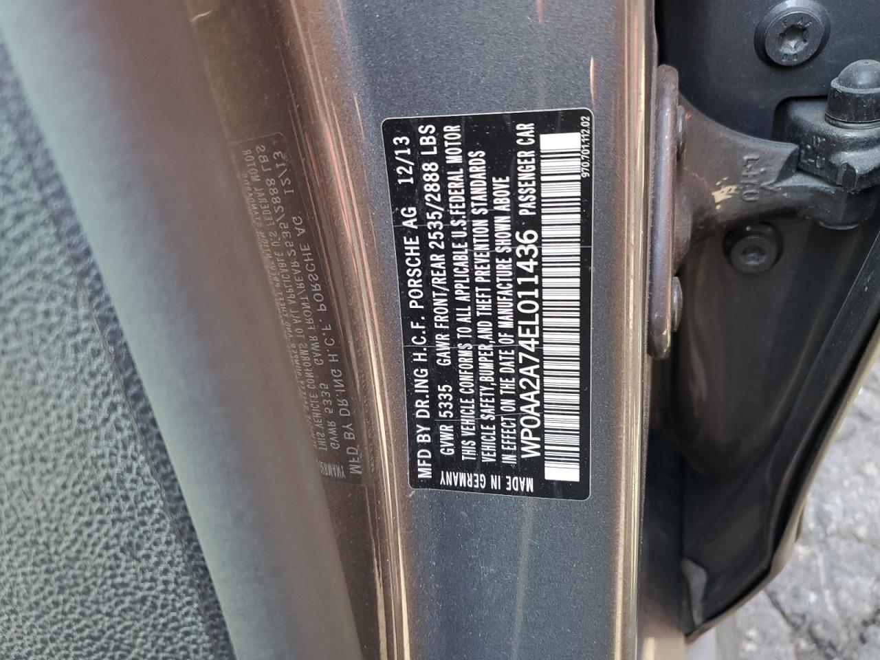 2014 Porsche Panamera 2 Серый vin: WP0AA2A74EL011436