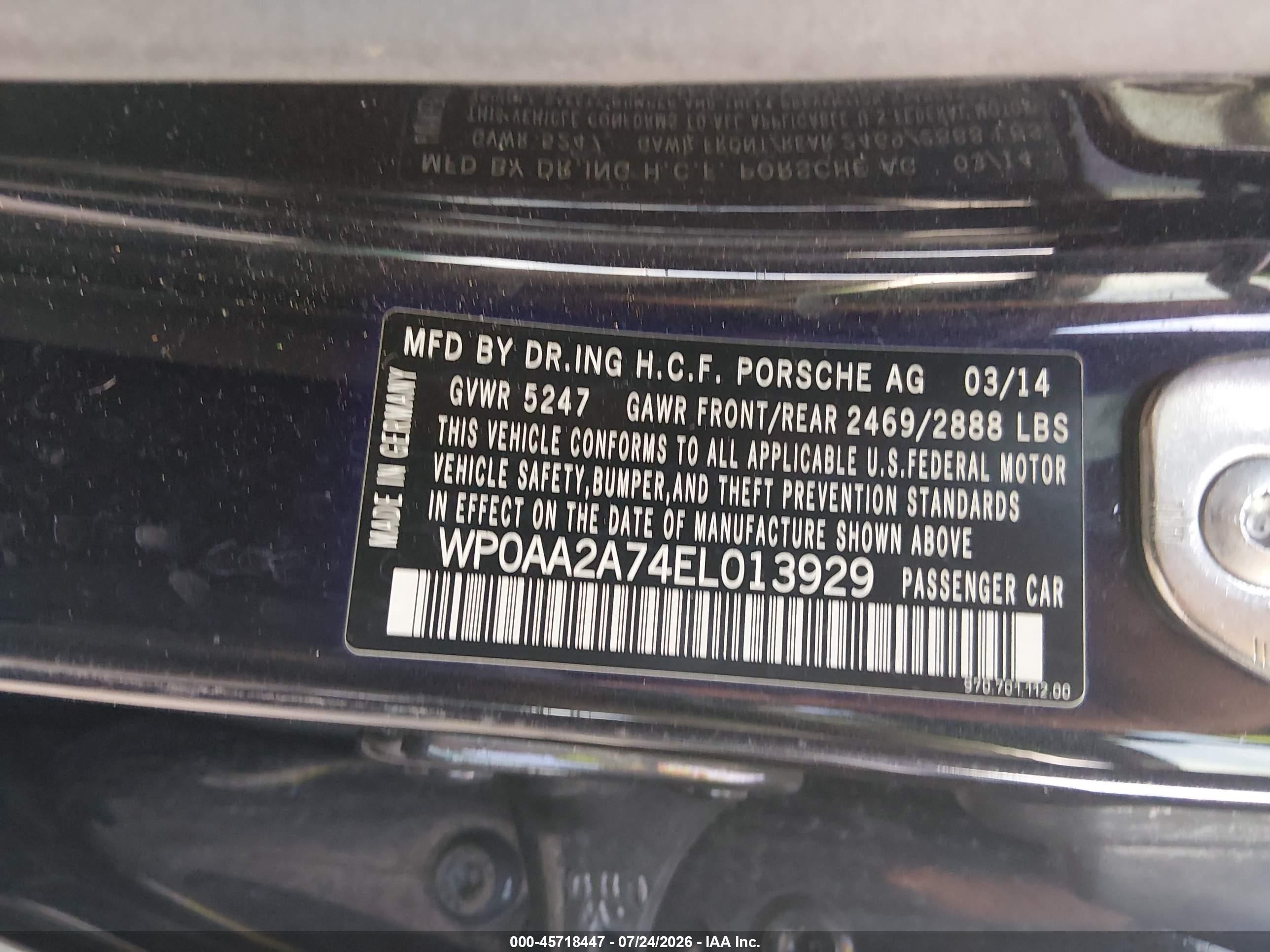 2014 Porsche Panamera 4 Черный vin: WP0AA2A74EL013929