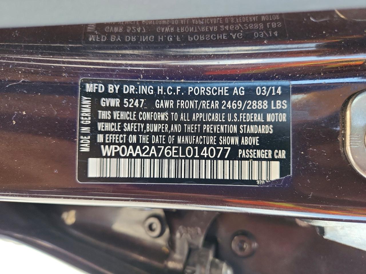 2014 Porsche Panamera 2 Burgundy vin: WP0AA2A76EL014077