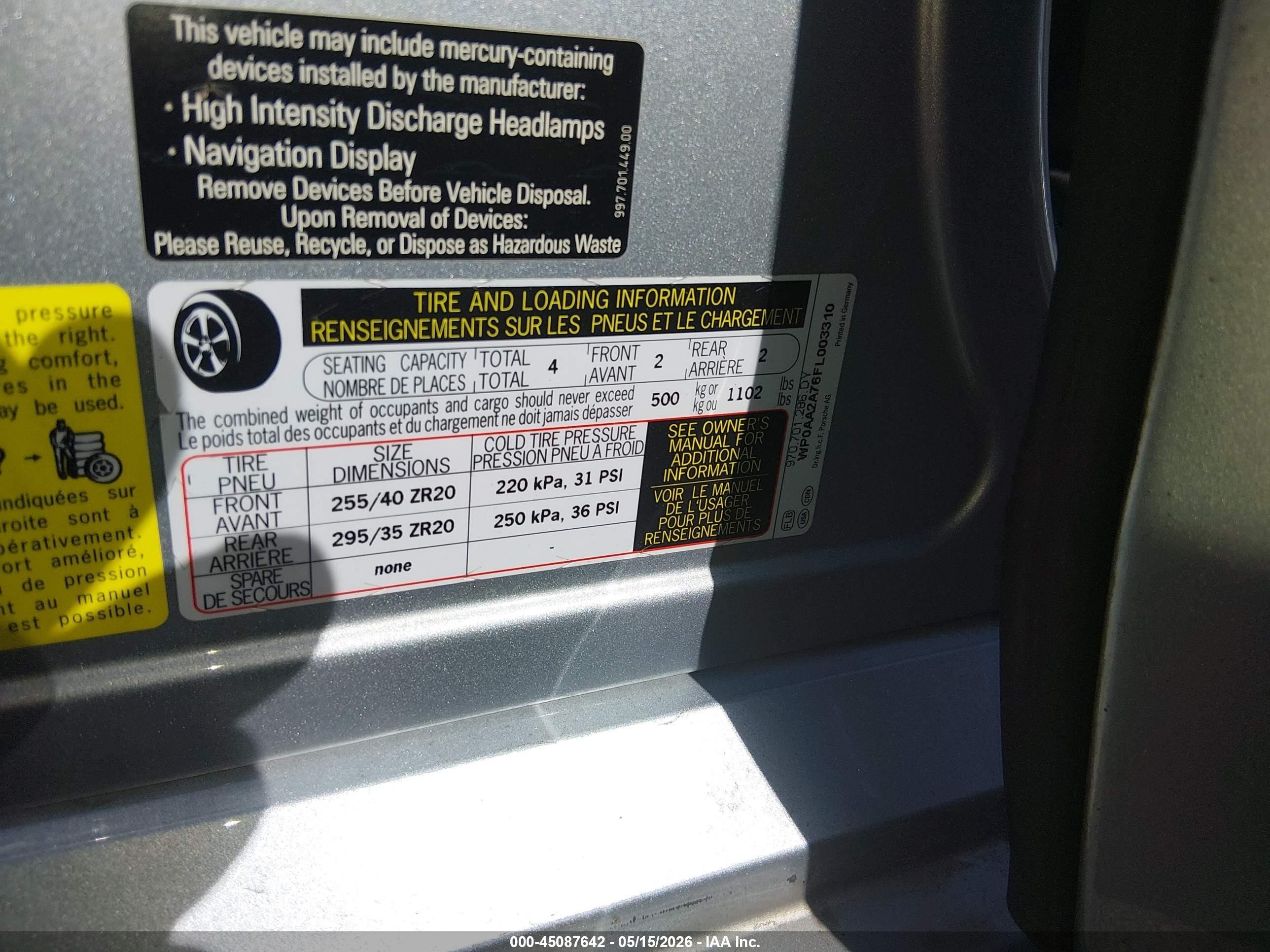 2015 Porsche Panamera 4 Silver vin: WP0AA2A76FL003310
