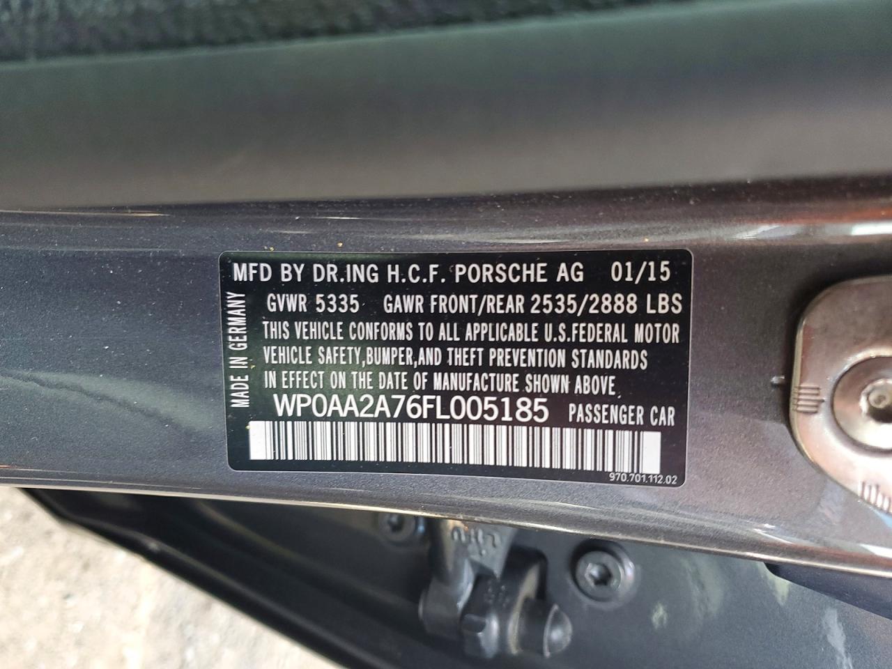 2015 Porsche Panamera 2 Gray vin: WP0AA2A76FL005185