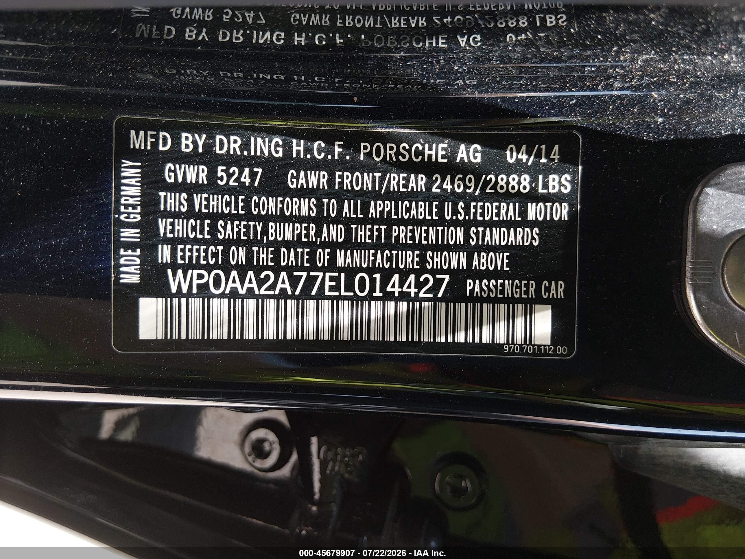 2014 Porsche Panamera 4 Black vin: WP0AA2A77EL014427