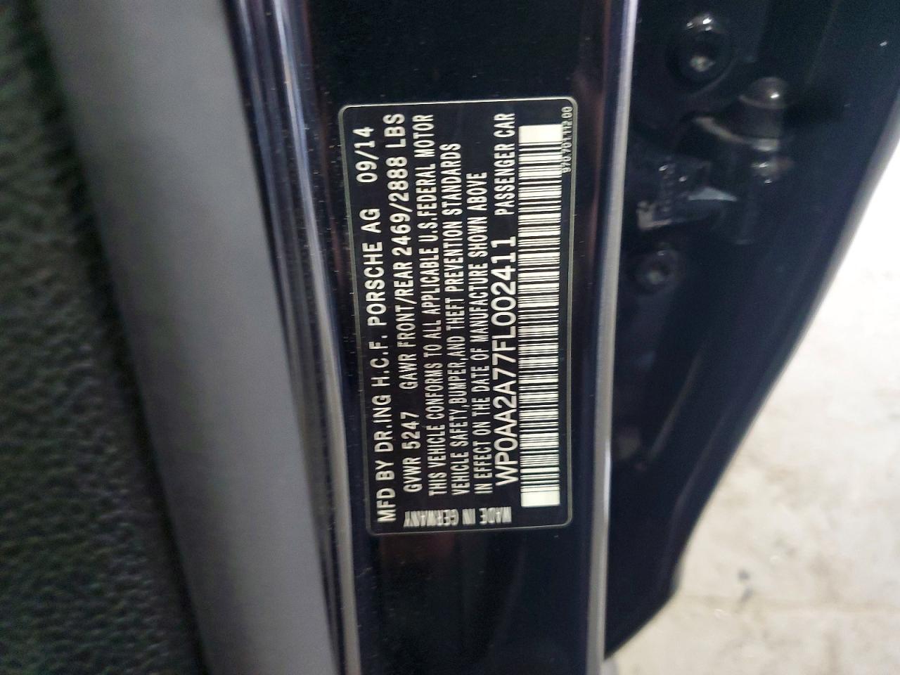 2015 Porsche Panamera 2 Черный vin: WP0AA2A77FL002411