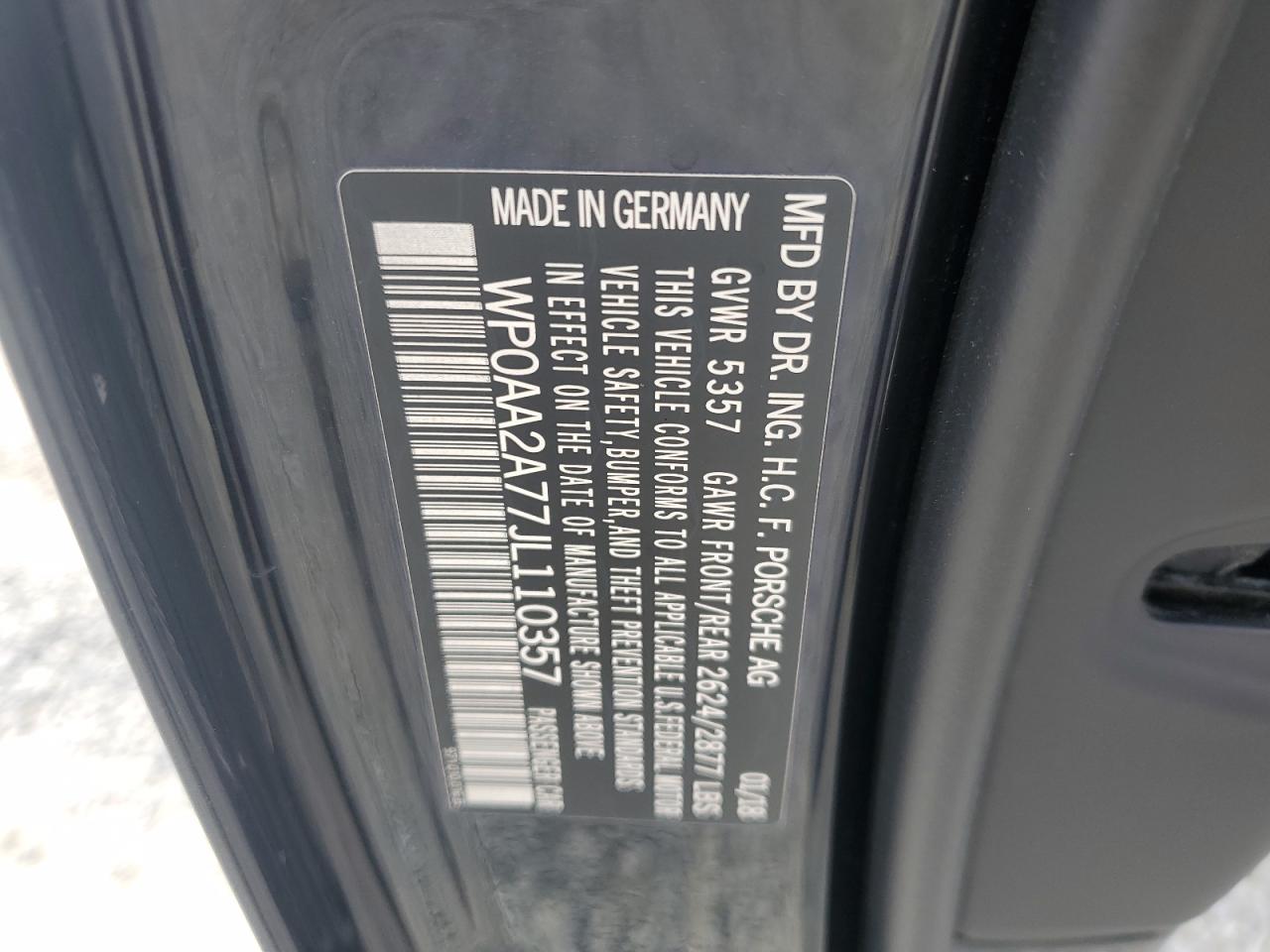 2018 Porsche Panamera 4 Черный vin: WP0AA2A77JL110357