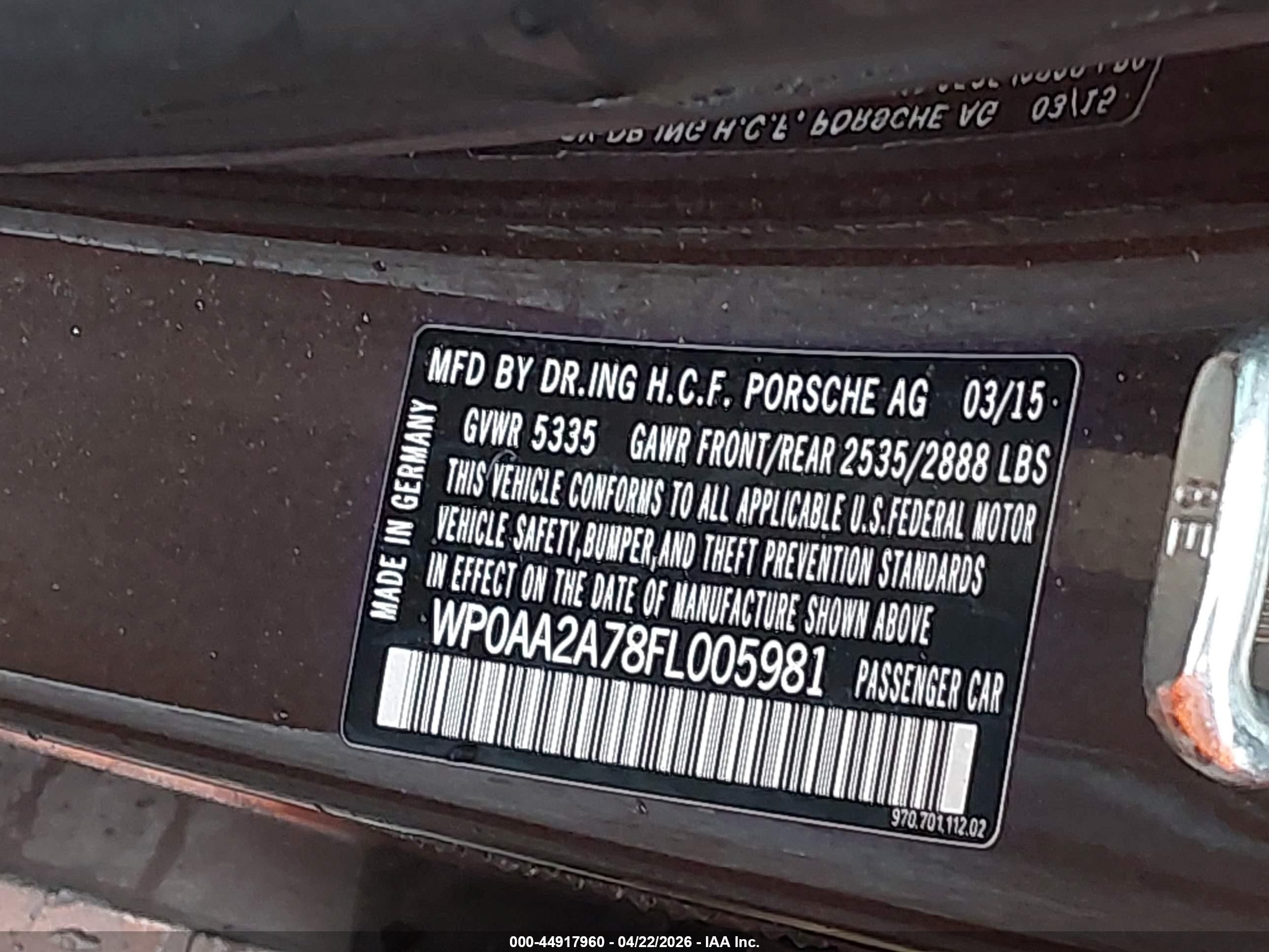 2015 Porsche Panamera 4 Brown vin: WP0AA2A78FL005981