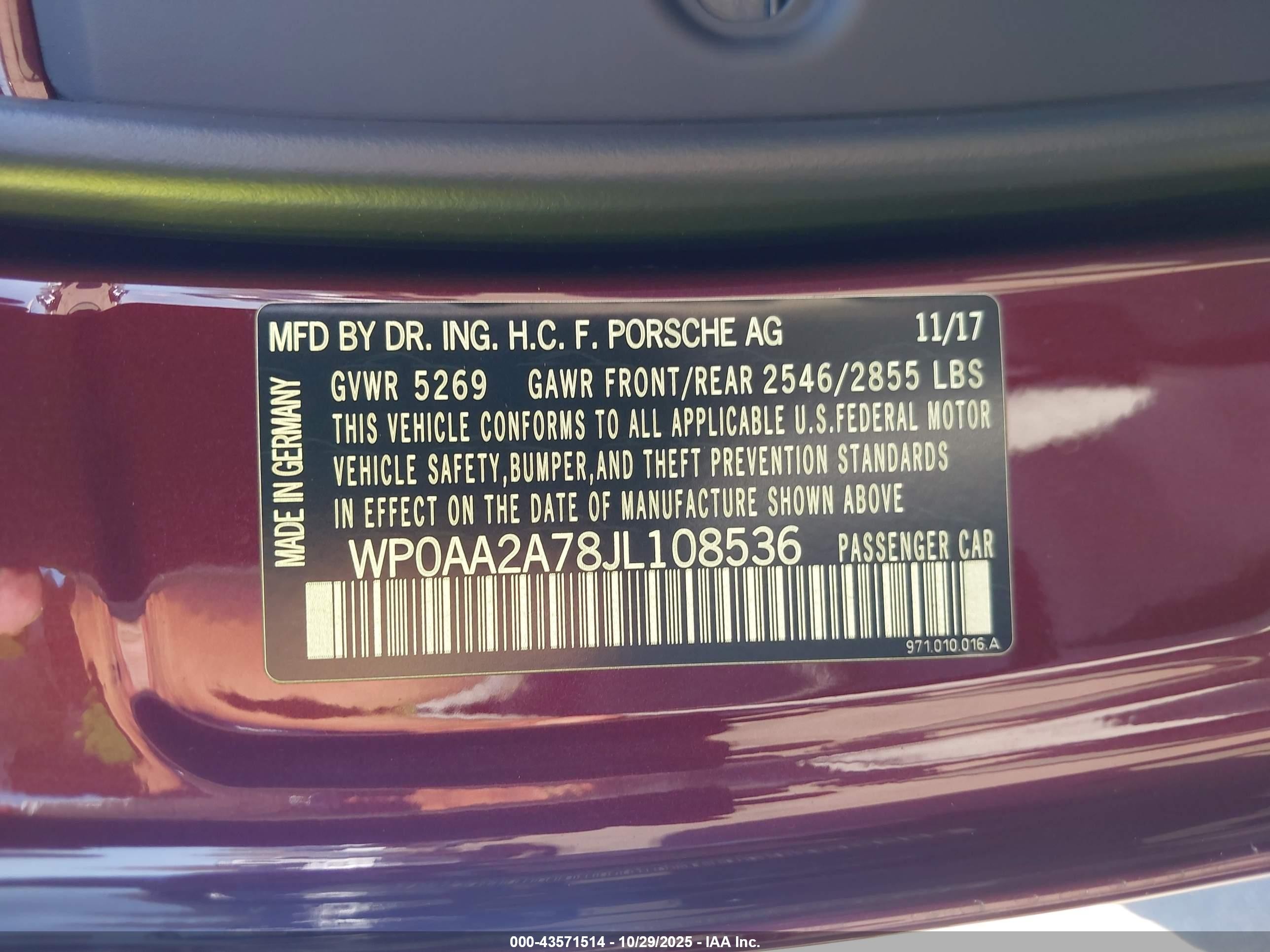 2018 Porsche Panamera 4 Champagne vin: WP0AA2A78JL108536
