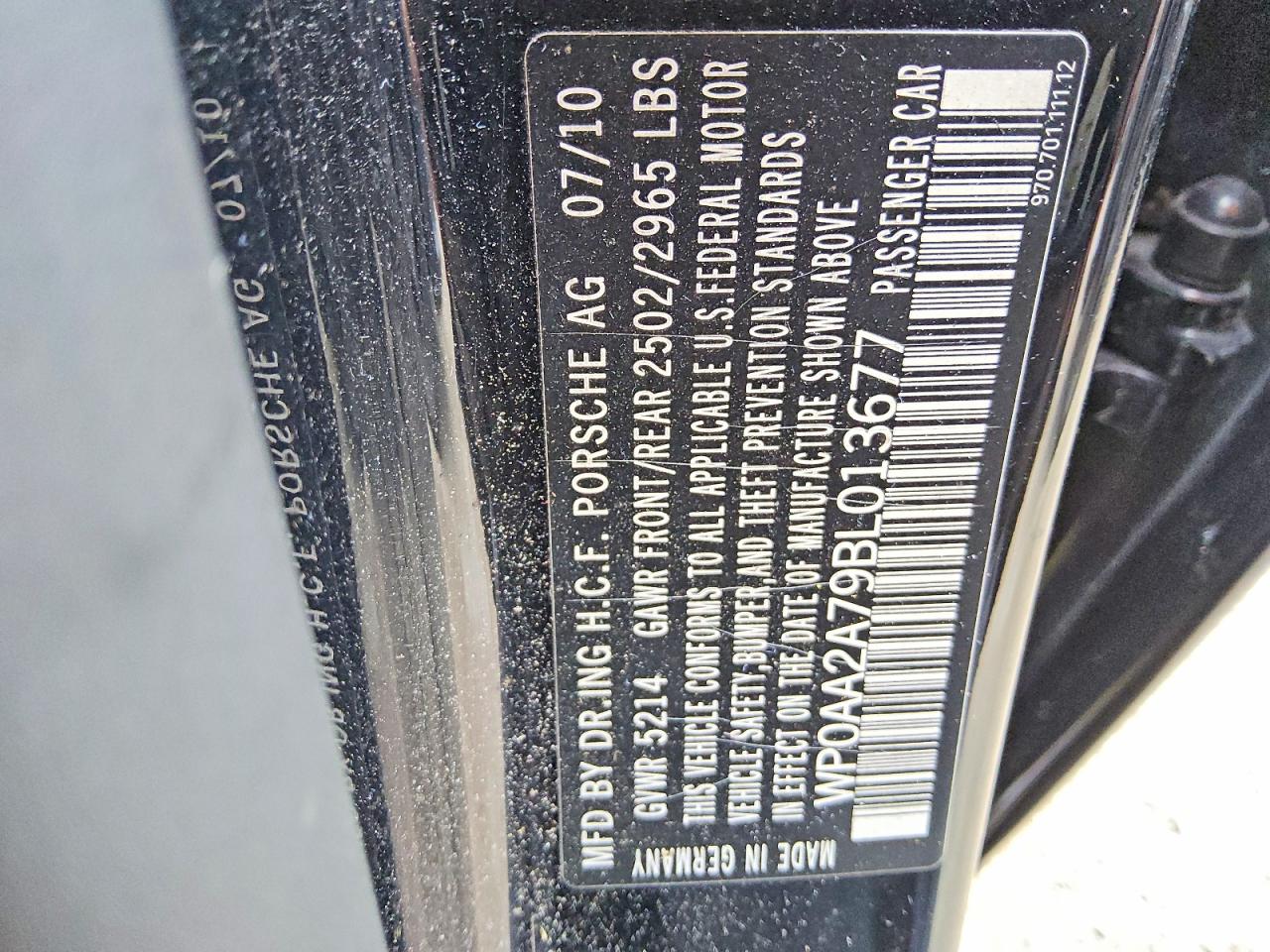 2011 Porsche Panamera 2 Black vin: WP0AA2A79BL013677