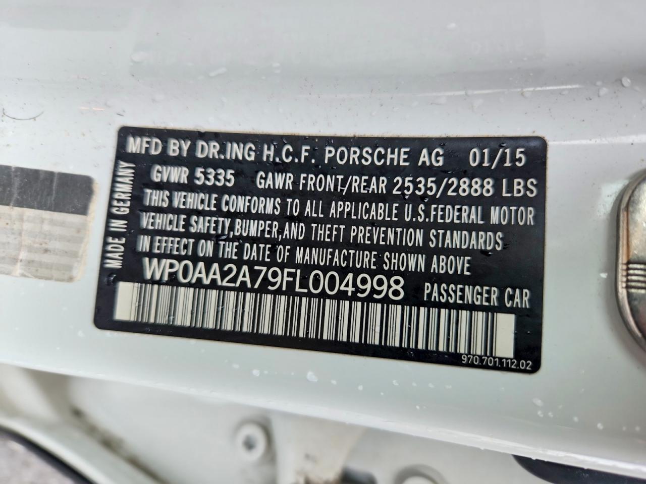 2015 Porsche Panamera 4s White vin: WP0AA2A79FL004998