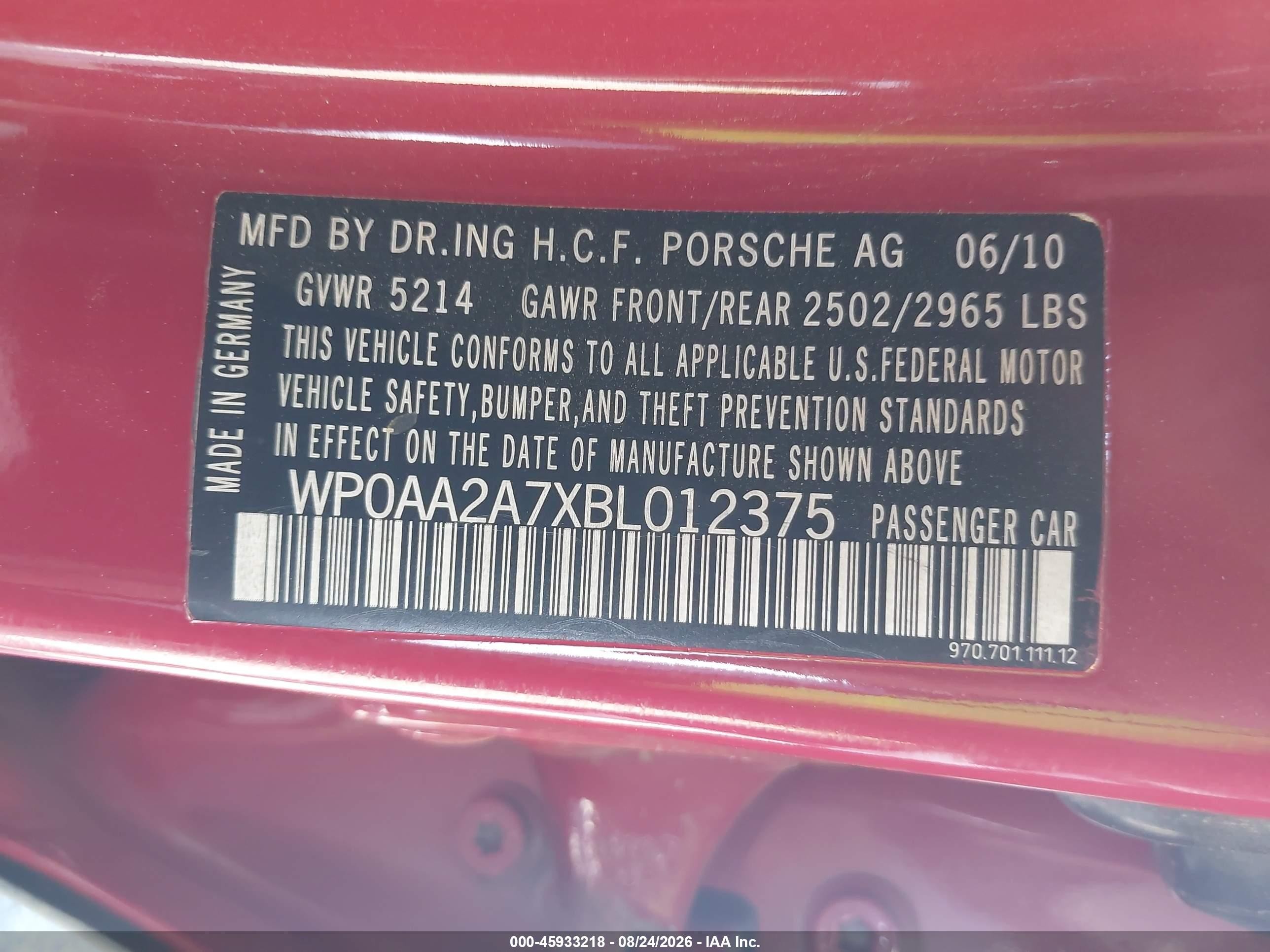 2011 Porsche Panamera 4 Red vin: WP0AA2A7XBL012375