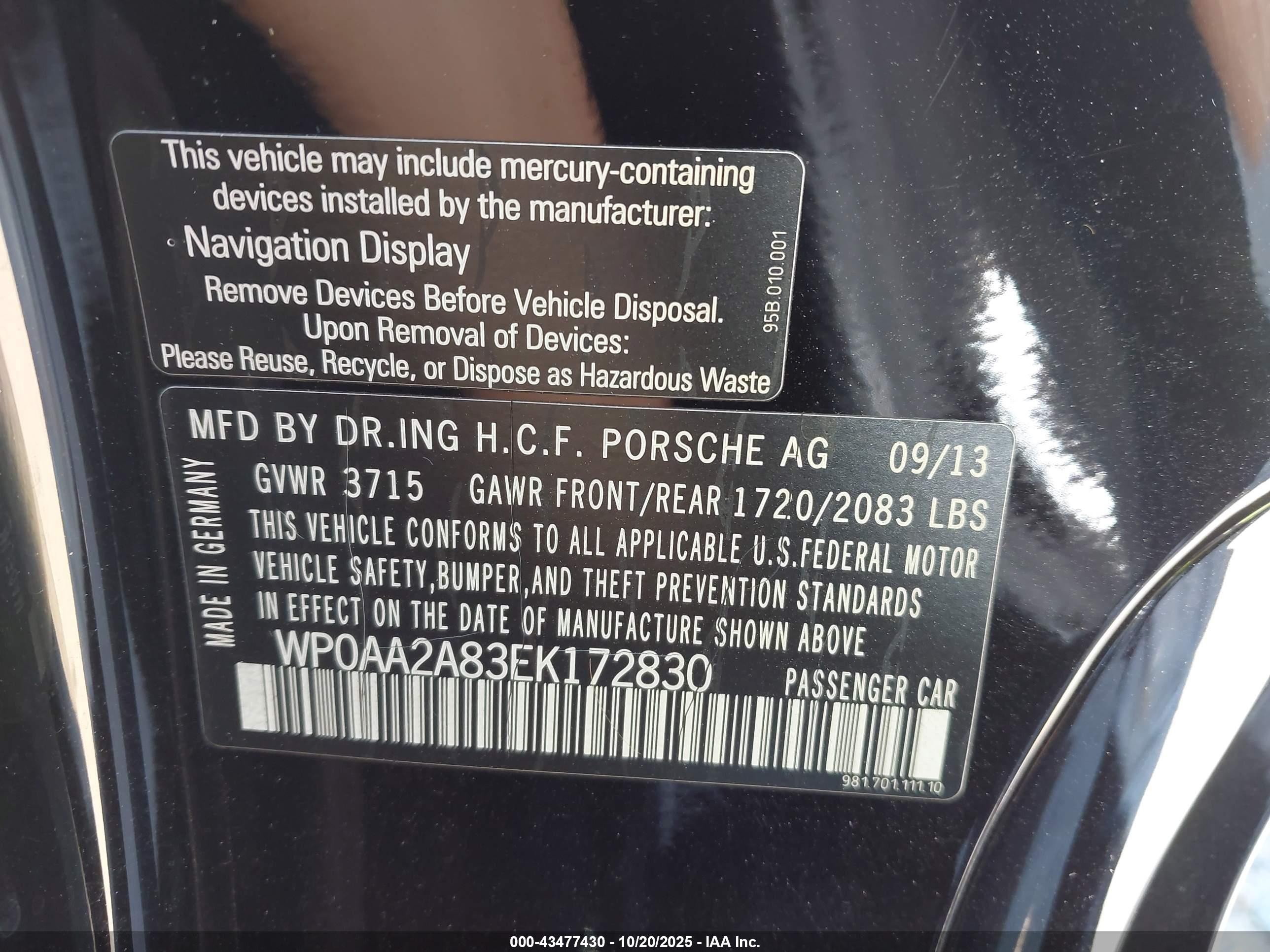 2014 Porsche Cayman   Черный vin: WP0AA2A83EK172830
