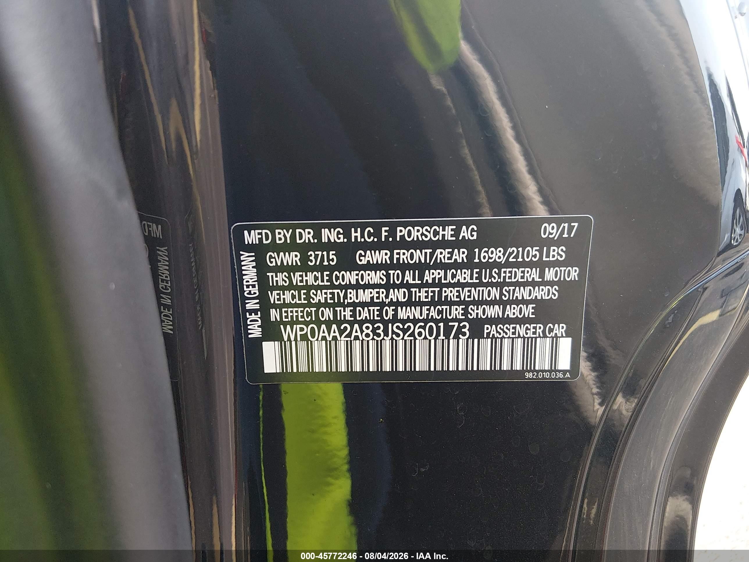 2018 Porsche 718 Cayman Black vin: WP0AA2A83JS260173