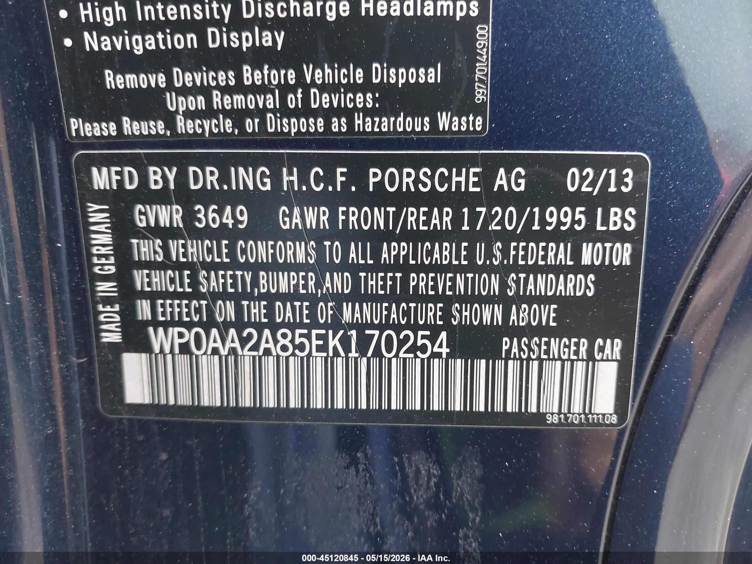 2014 Porsche Cayman   Blue vin: WP0AA2A85EK170254