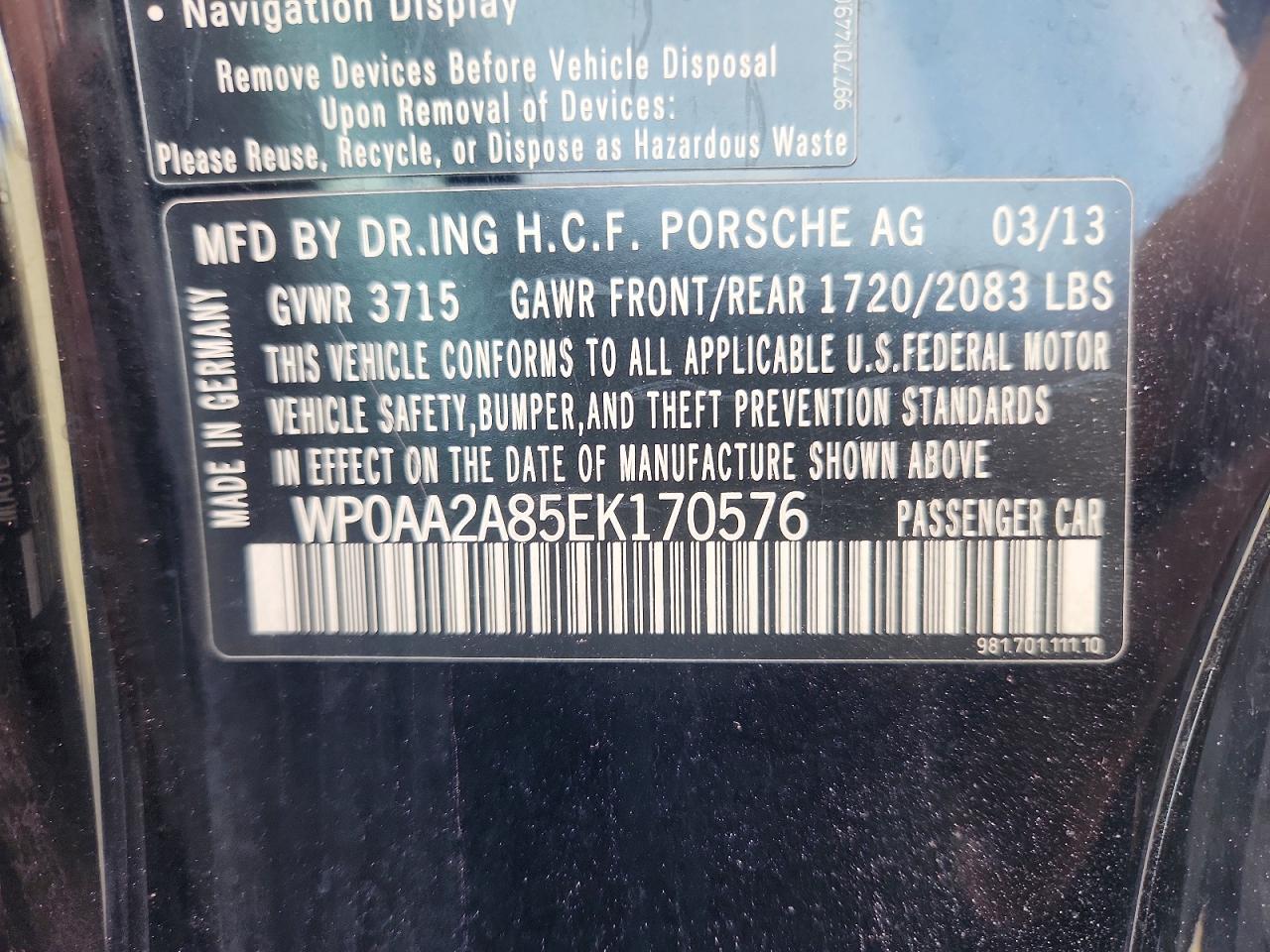 2014 Porsche Cayman Черный vin: WP0AA2A85EK170576