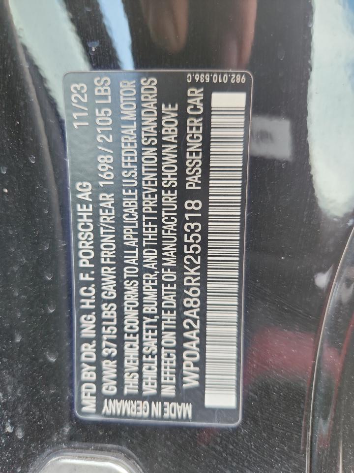 2024 Porsche Cayman Base   Black vin: WP0AA2A86RK255318